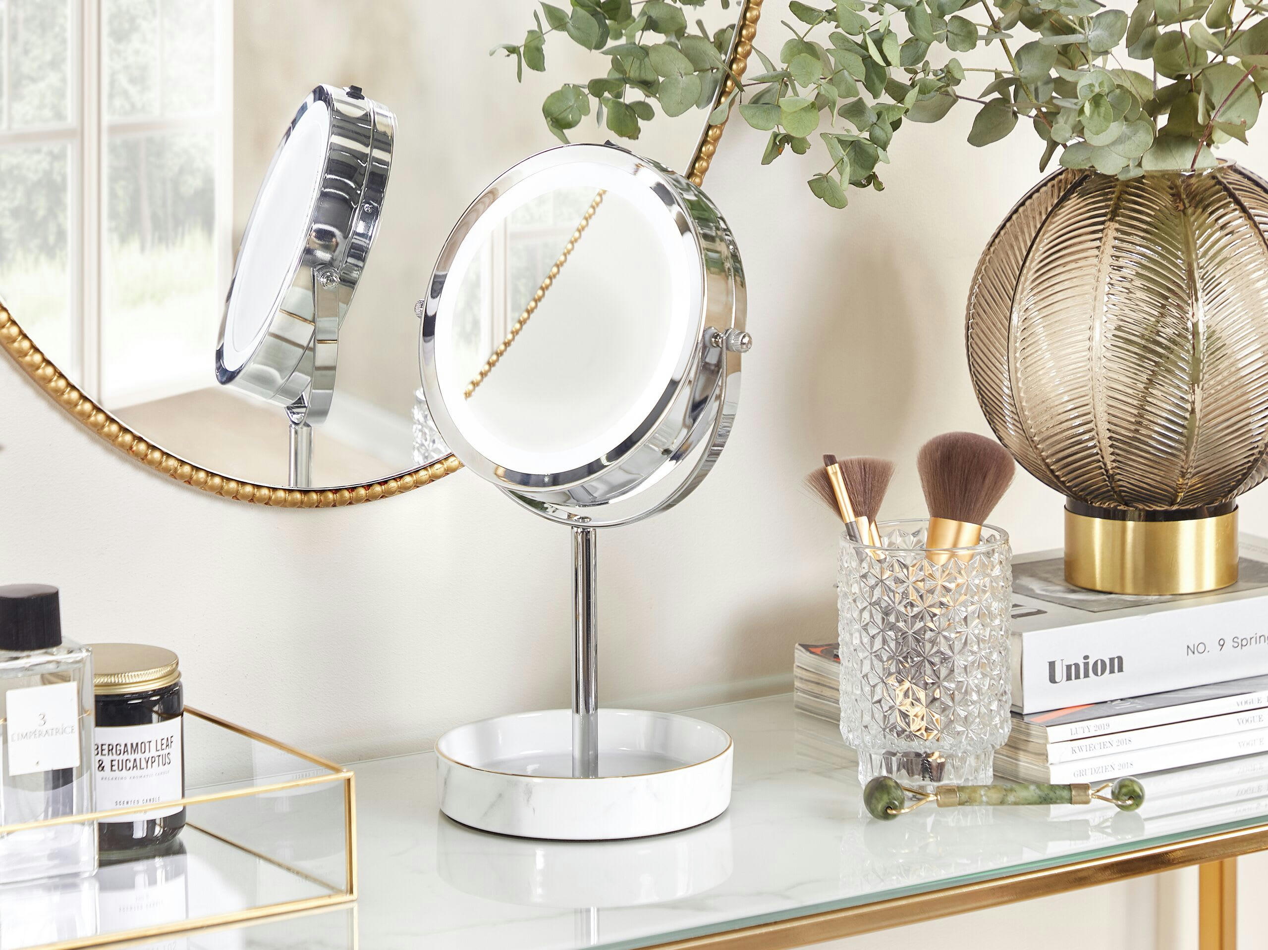 SAVOIE - Miroir de table en métal argenté 34x20