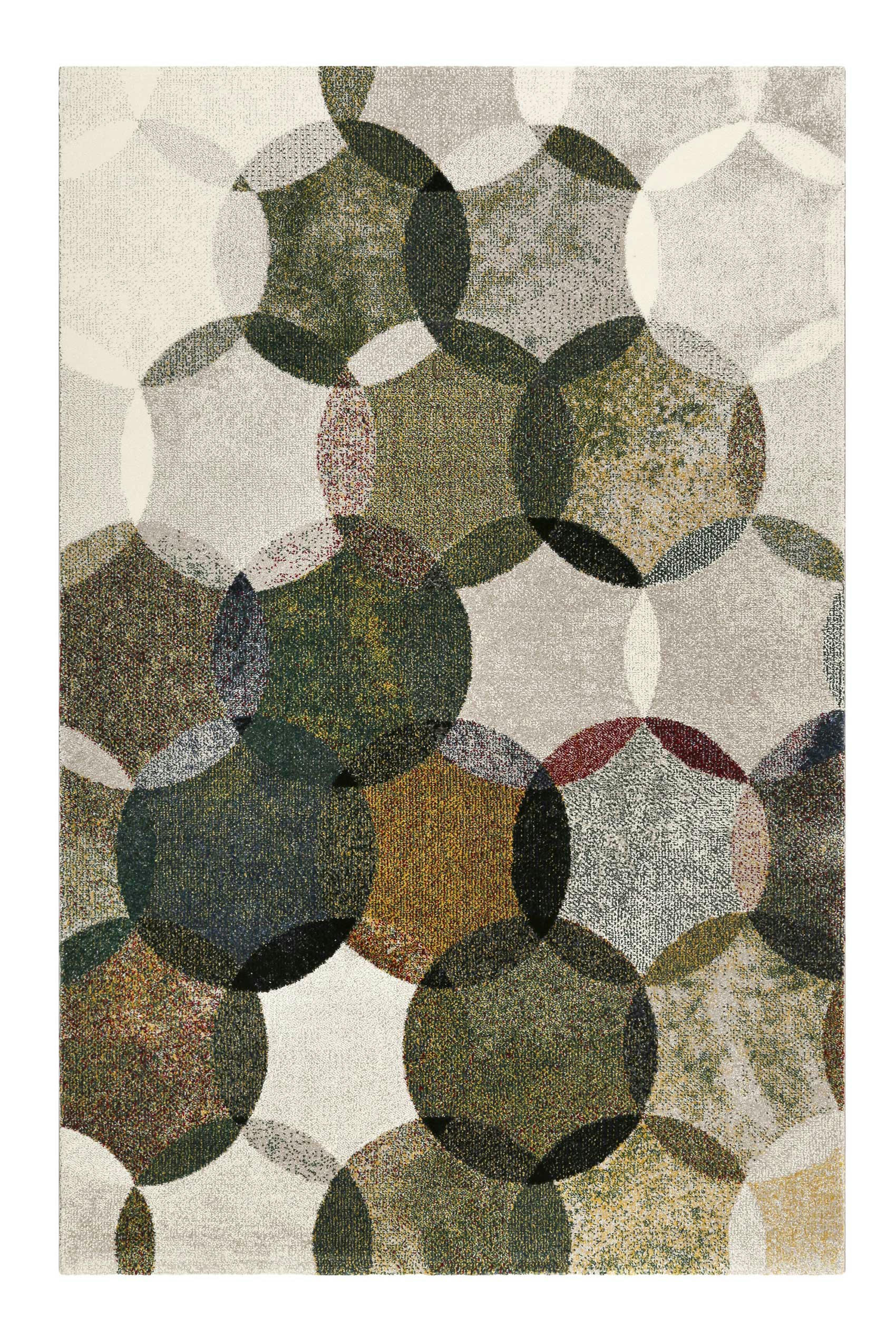 MODERNINA - Tapis motif cercles vintage vert/gris pour salon, chambre 170x120