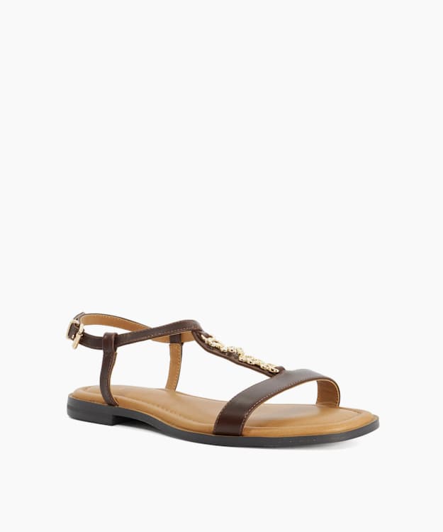 Lollipops Brown - Flat Embellished T Bar Sandals