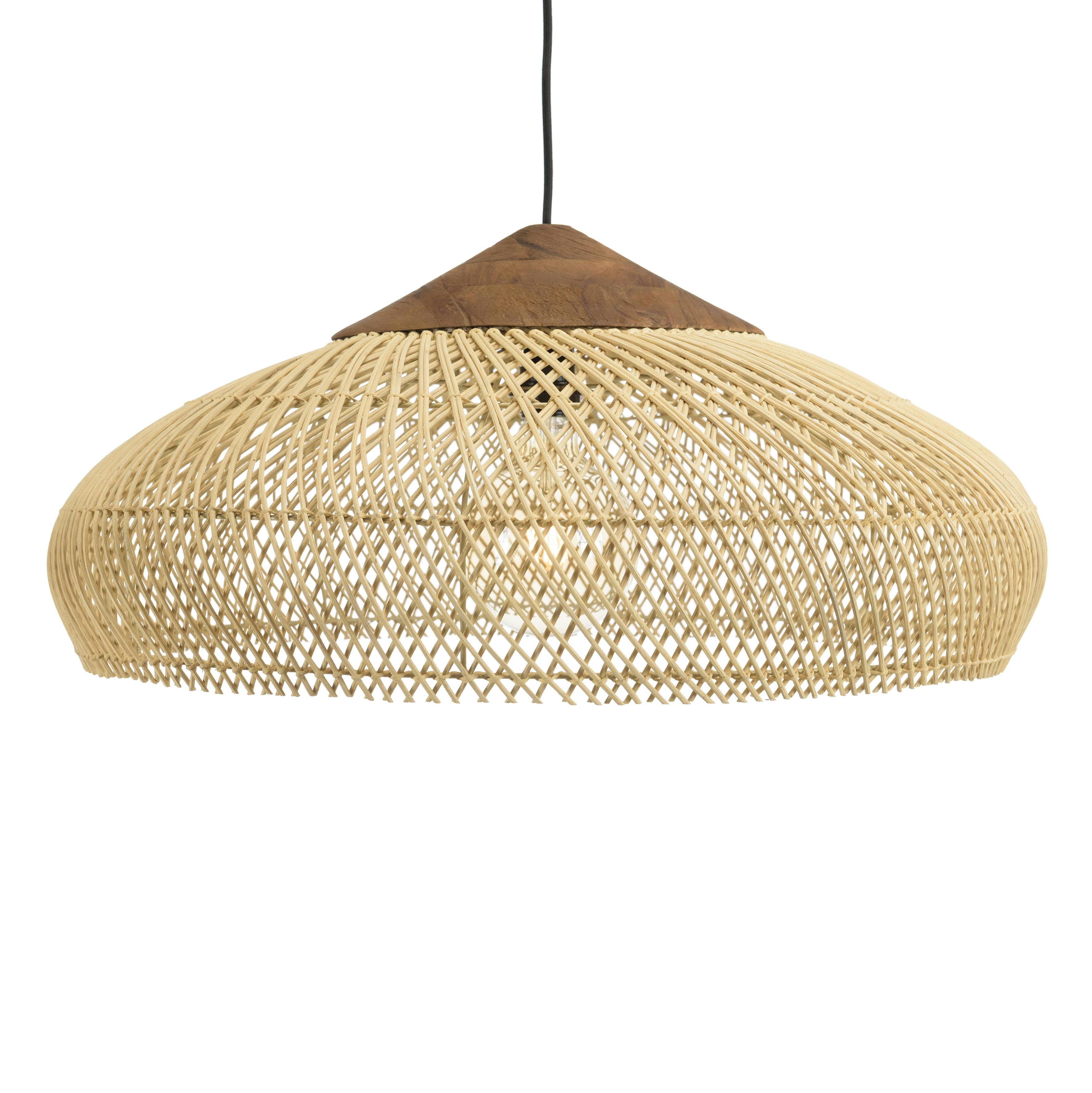 Suspension 65x65cm en rotin couleur naturelle et teck recyclé FOLELLI