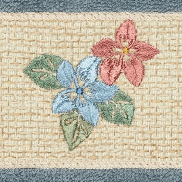 Authentic Hotel and Spa Turkish Cotton Floral Vine Embroidered Teal Blue 4-piece Washcloth Set