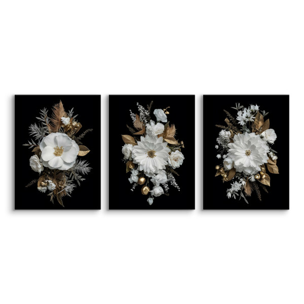 3x Obraz Set Białe Kwiaty W Stylu Vintage 30x40cm