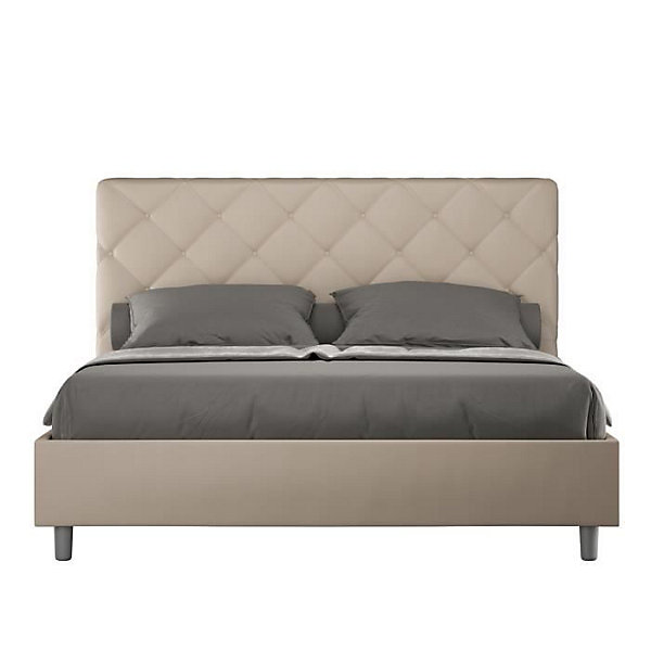 Lit capitonné en simili cuir gris tourterelle Priya sans sommier 160x190