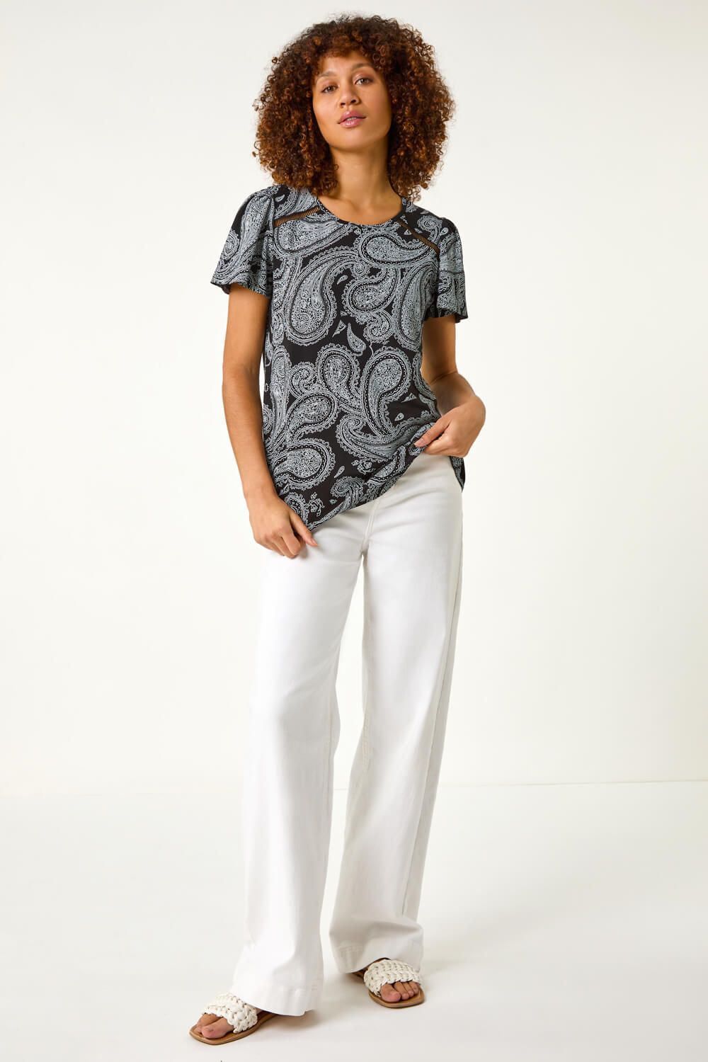 Roman Paisley Print Ladder Trim Top