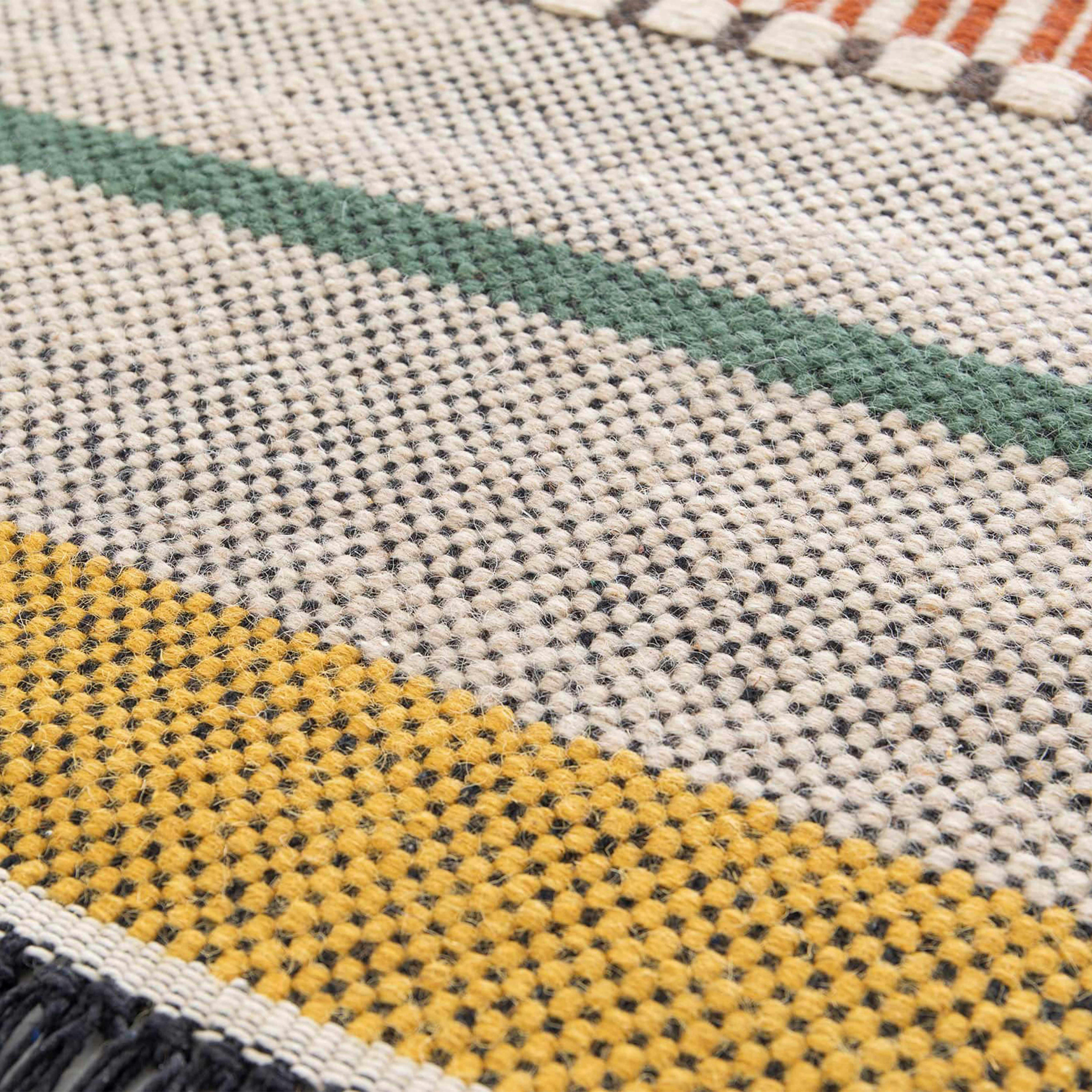 PABLITO - Tapis en laine tissé à plat avec motifs et franges 120 x 170 cm