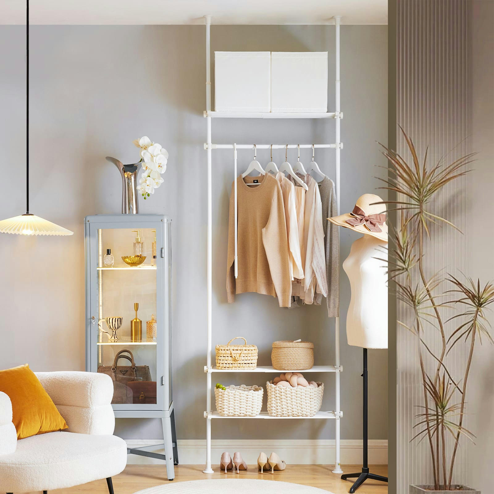 - Télescopique porte-vêtements 1 barre en métal blanc