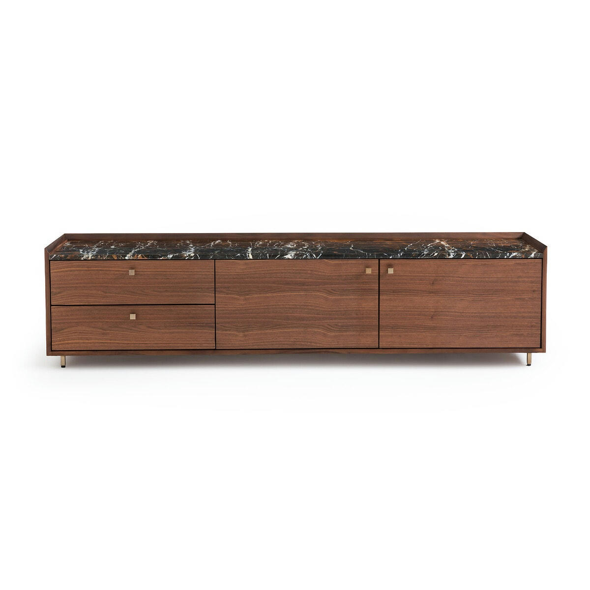 Meuble TV enfilade noyer et marbre, Noham