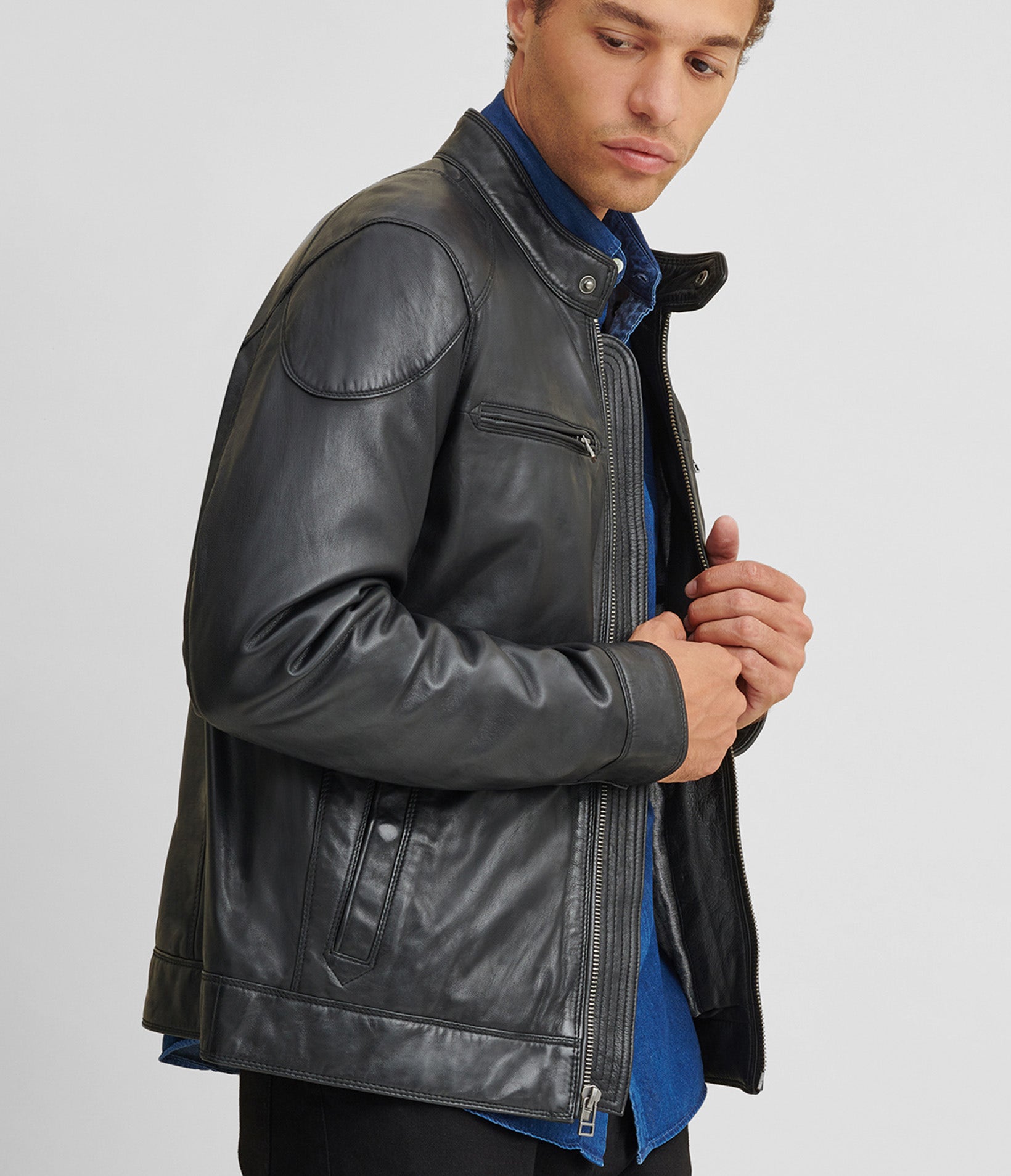 Leather Jacket With Shoulder Patches
