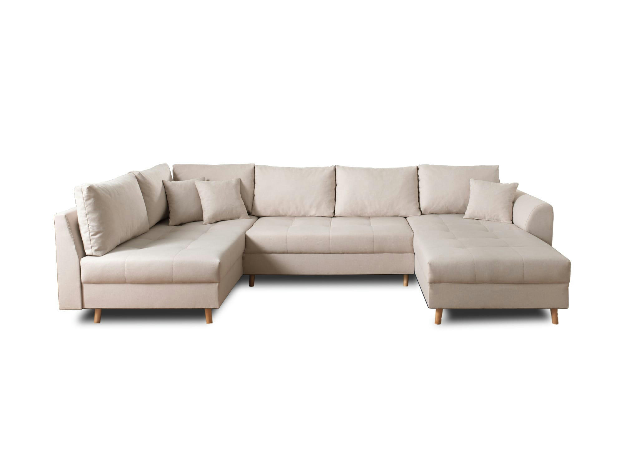 RUNE - Canapé panoramique 7 places angle gauche en tissu beige