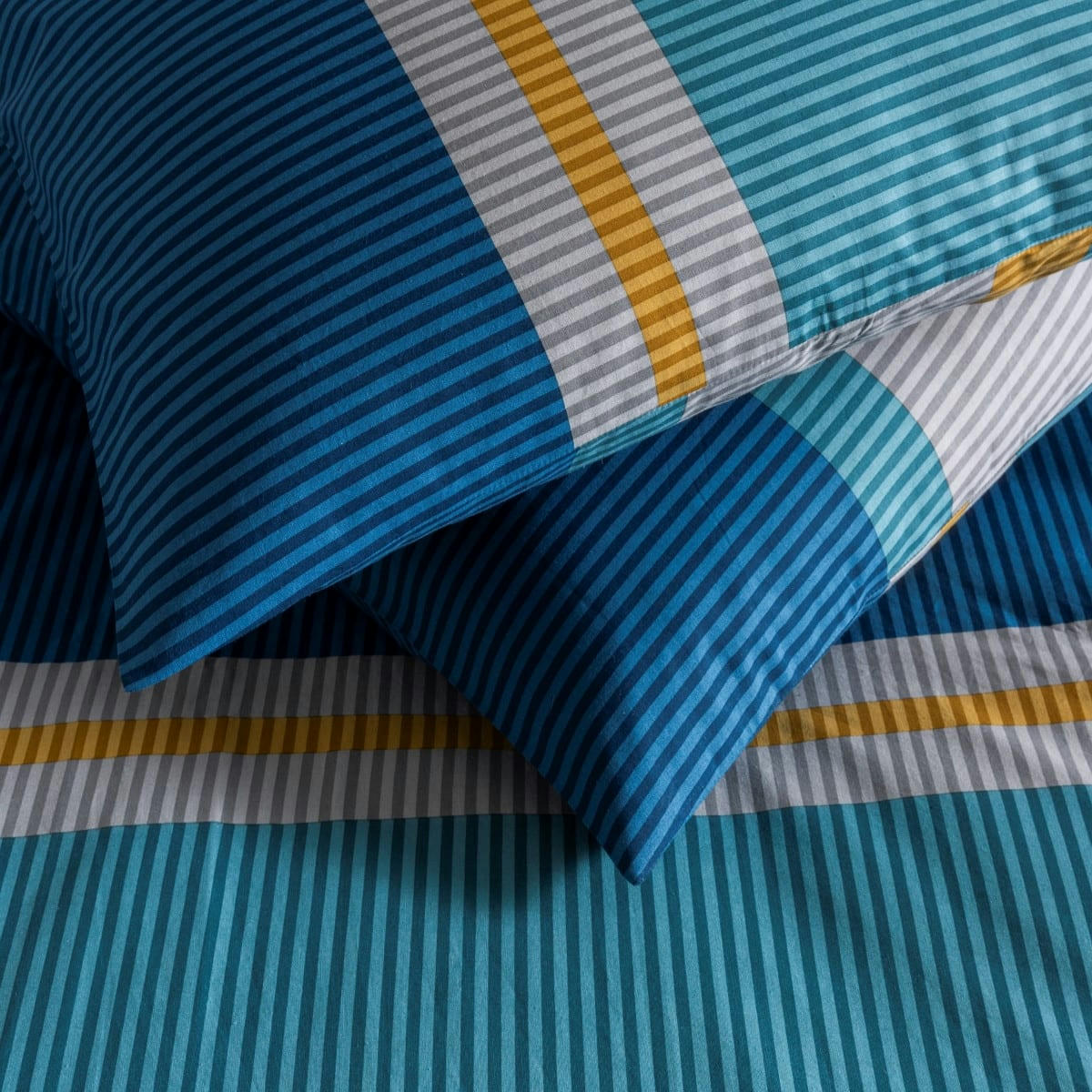 OSCAR - Parure de lit 2 personnes coton  imprimé bleu 240x220cm