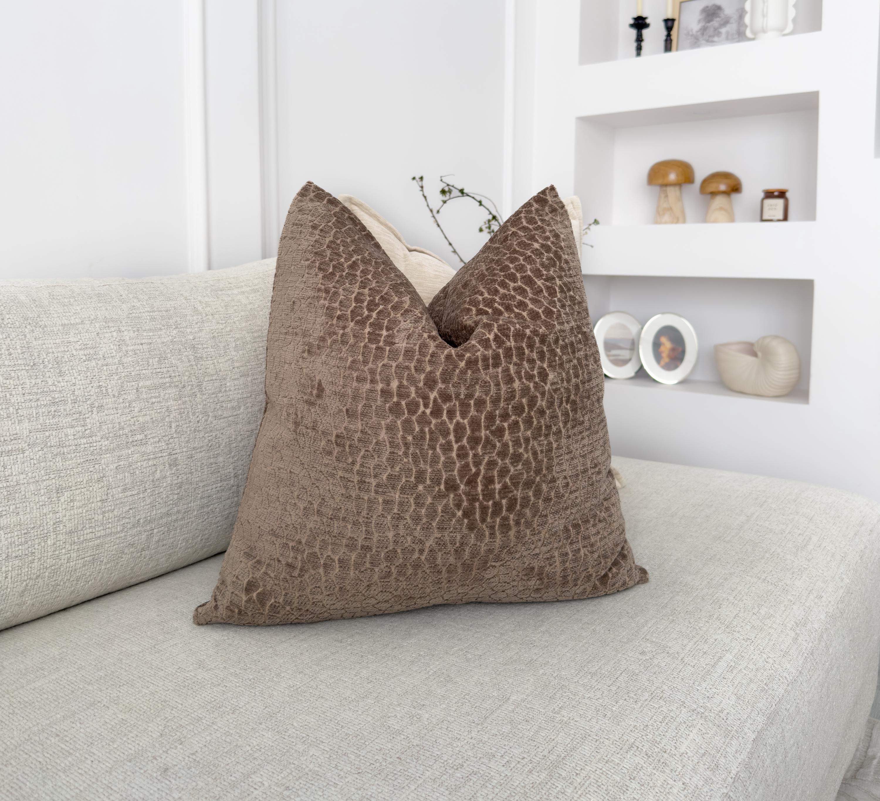 Embossed Velvet Brown Pillow Cover Modern Home Decor Accent Pillow Cover Lumbar (All Sizes)