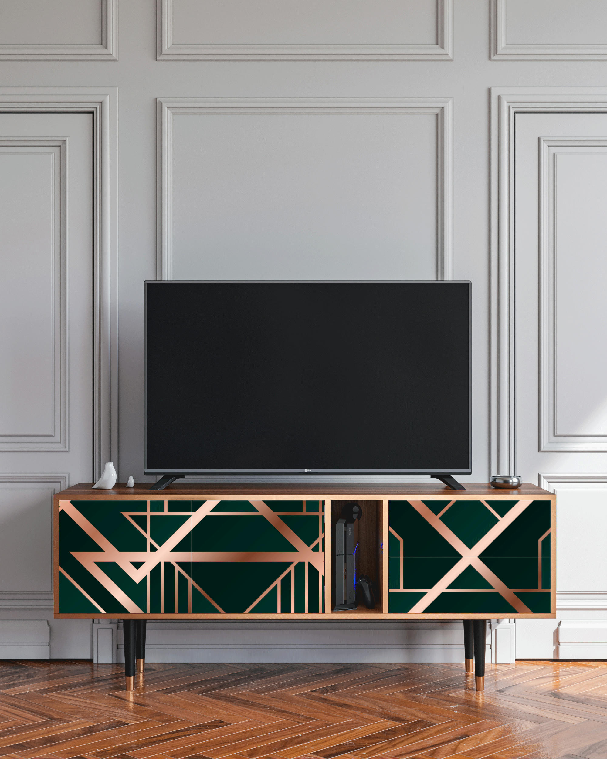 EMERALD GATSBY - Meuble TV  vert 2 tiroirs et 2 portes L 170 cm