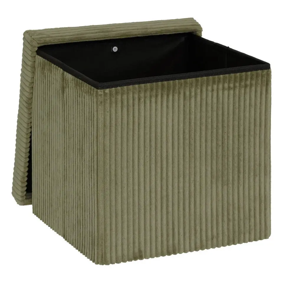 Atmosphera Hocker/poef Ribcord - opvouwbaar - groen - 38x38cm