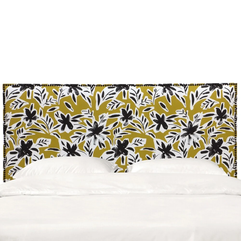 Skyline Furniture Nail Button Border Headboard in Cari Floral Ochre