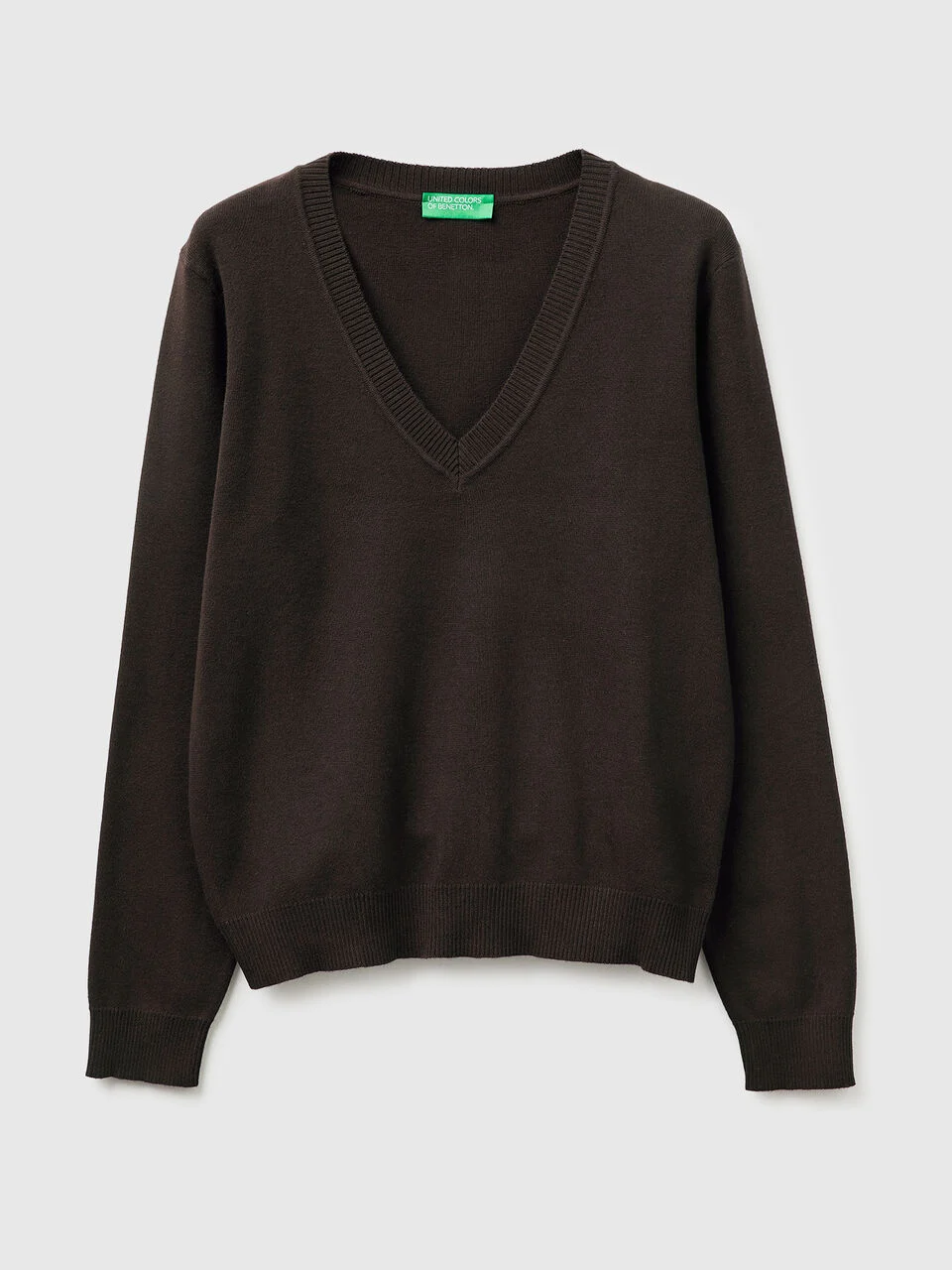 Brown V-neck sweater in tricot cotton