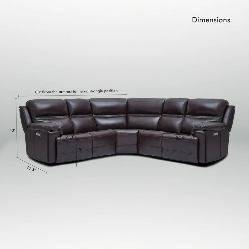 108 W Premium Genuine Leather Dual-Power Sectional Sofa with Zero Gravity, USB & Type-C Ports and 1 Power armless chair