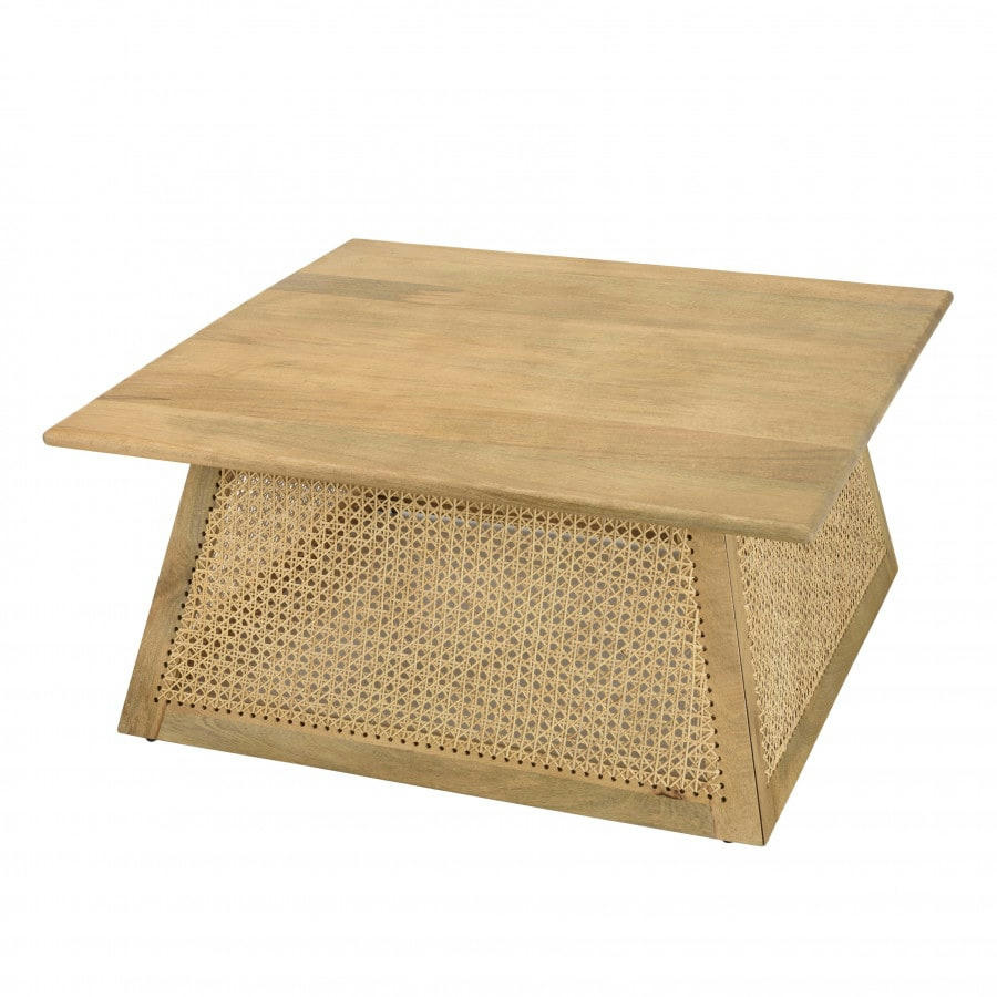 ISA - Table basse marron carrée bois de manguier et cannage naturel