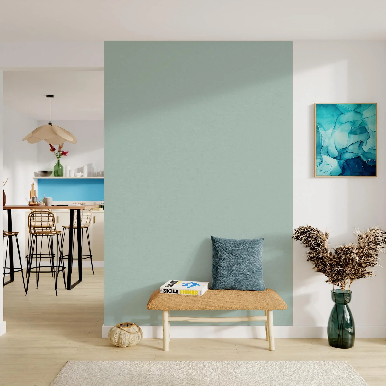 Papier peint intissé FLORENTINE coloris bleu ciel