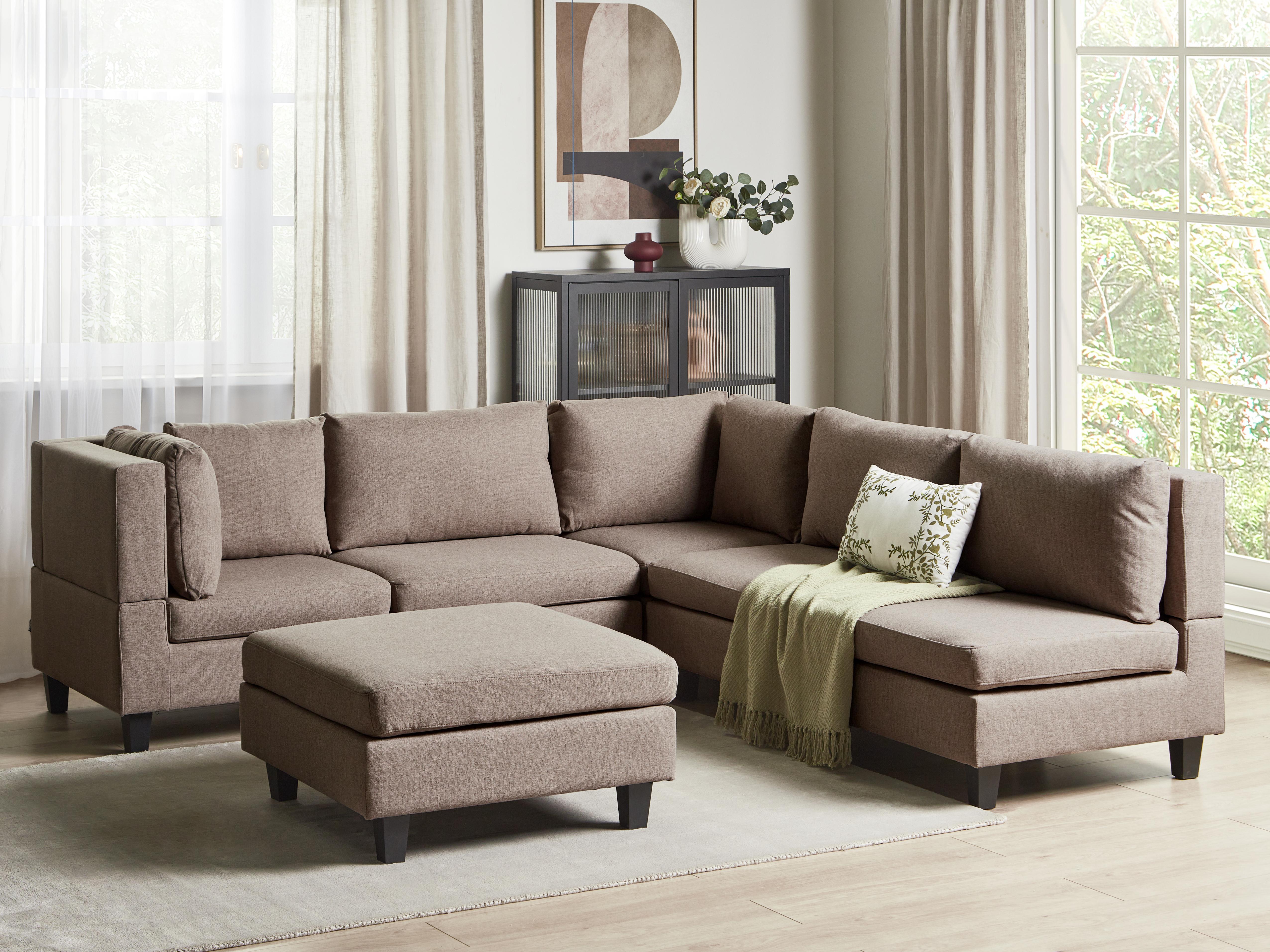 Modular Corner Sofa 5 Seater UNSTAD Fabric Brown with Ottoman Right Hand