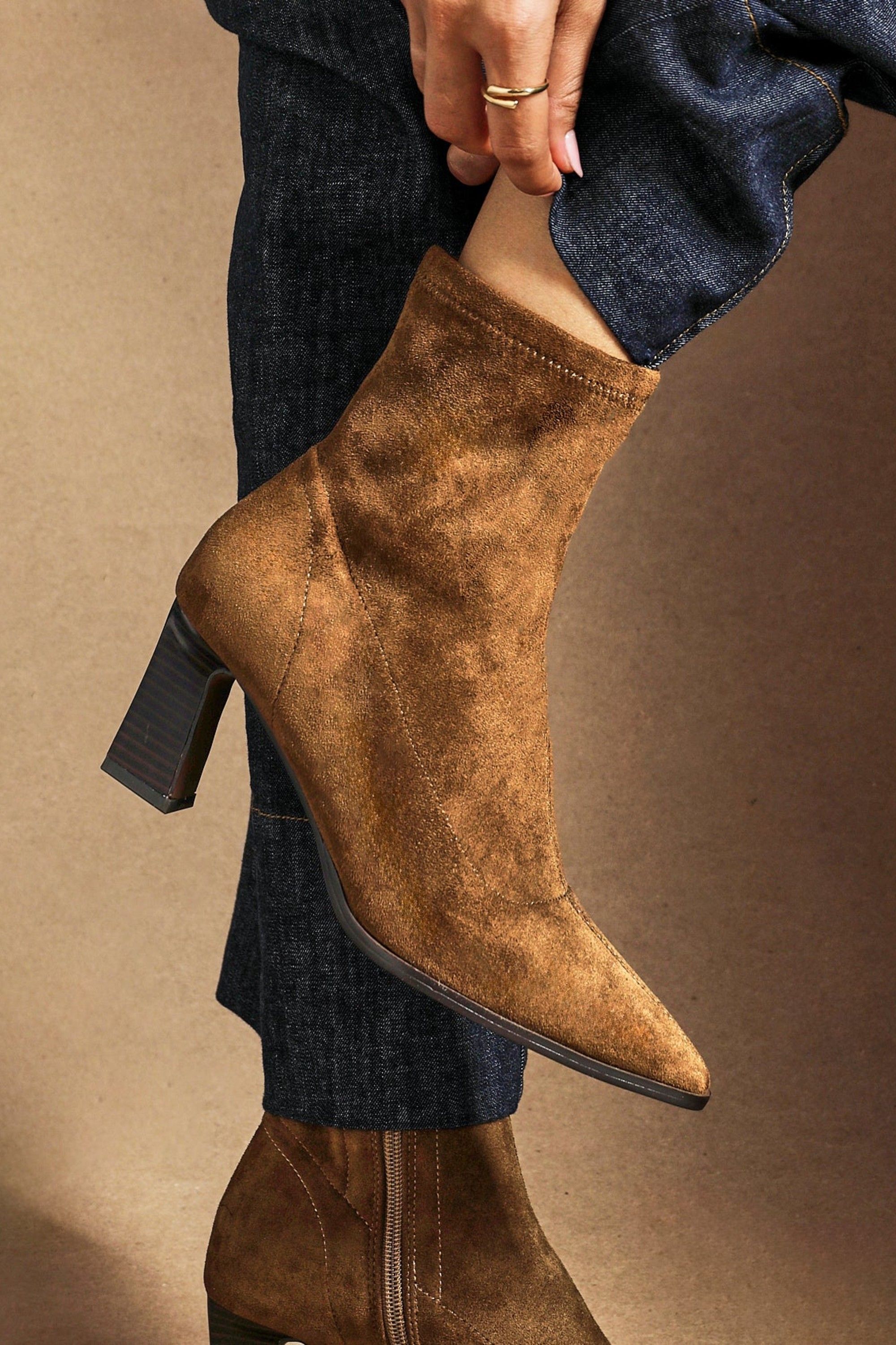 Linzi Blaze Tan Faux Suede Sock Ankle Boot