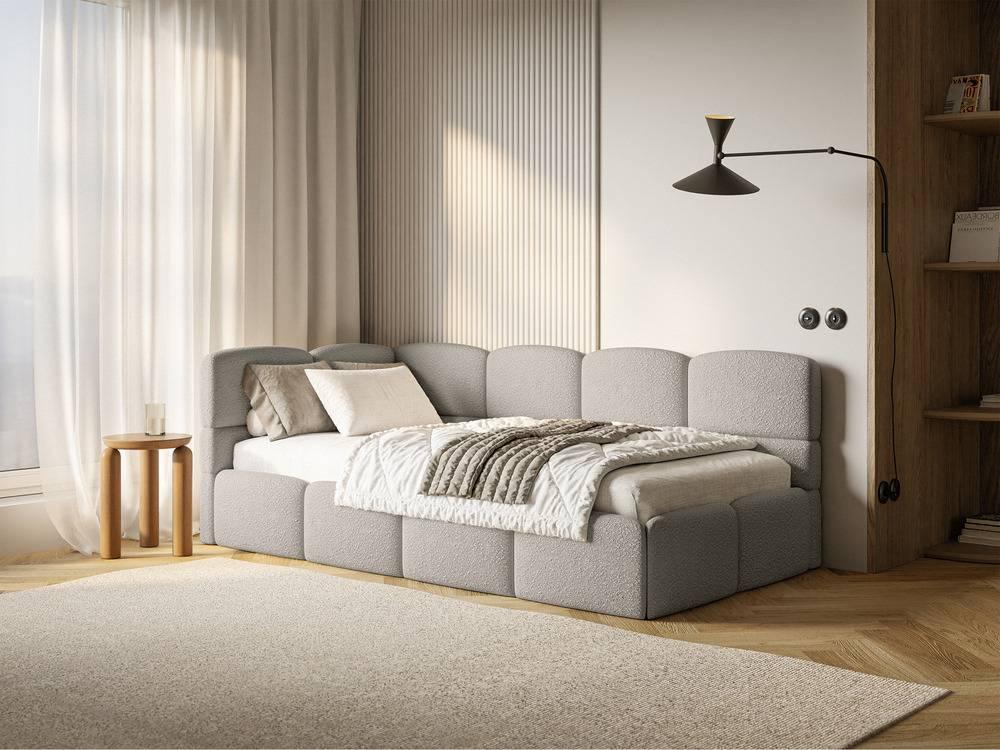 Jeugdbed Chloe links bouclé 90x200 met opbergruimte en rails