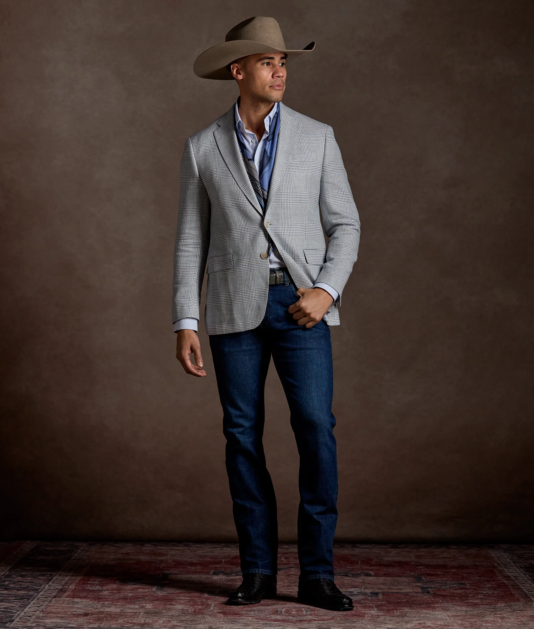 Lucchese Sport Coat - Cream And Blue