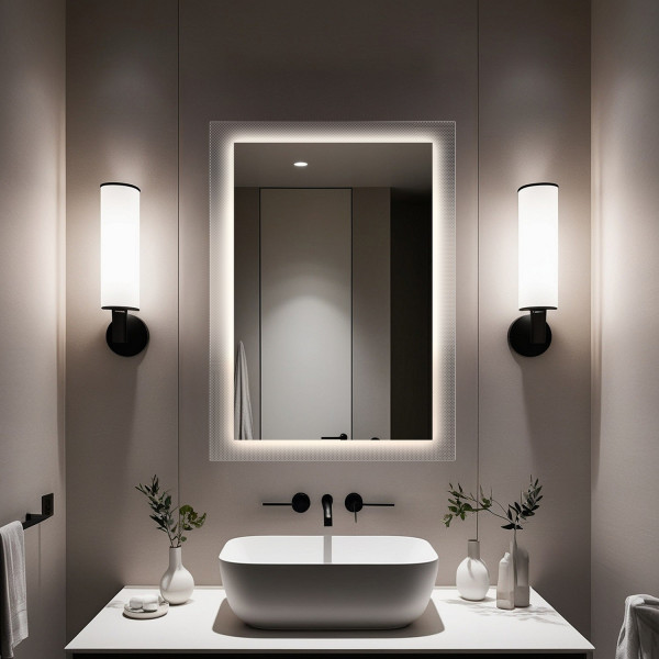 Prostokątne lustro na szkle ornamentowym z LED - LUXORA SOLEIL LED