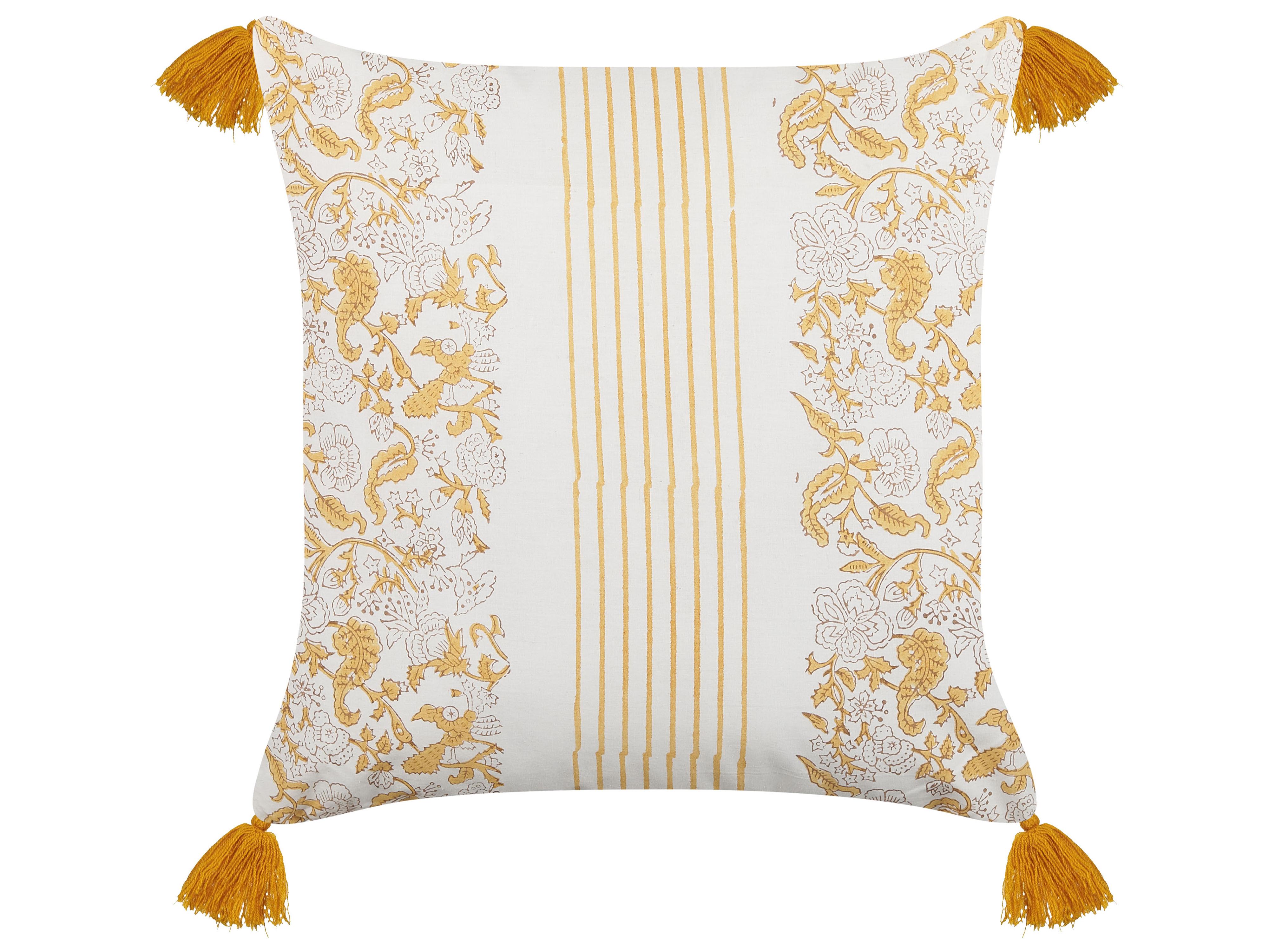 Throw Cushion BILOBA Cotton 45 x 45 cm Yellow Floral Pattern