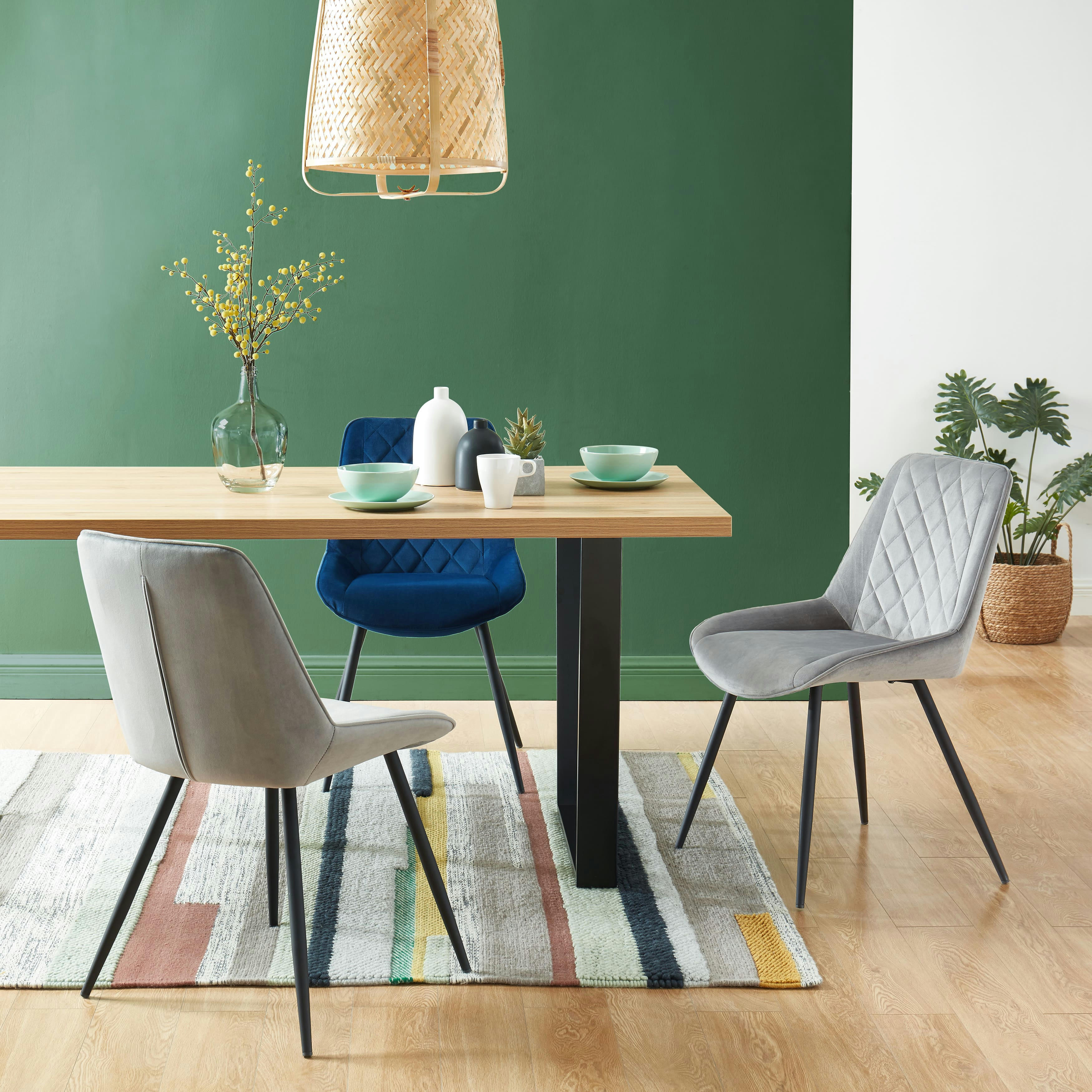 ROMY - Lot de 2 chaises   velours gris clair pieds métal noir