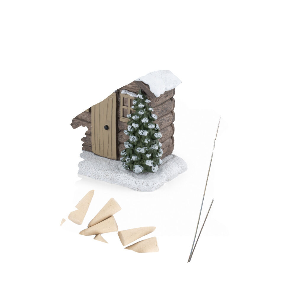 Br&ucirc;leur cône encens forme chalet enneigé 13x7,5x13cm