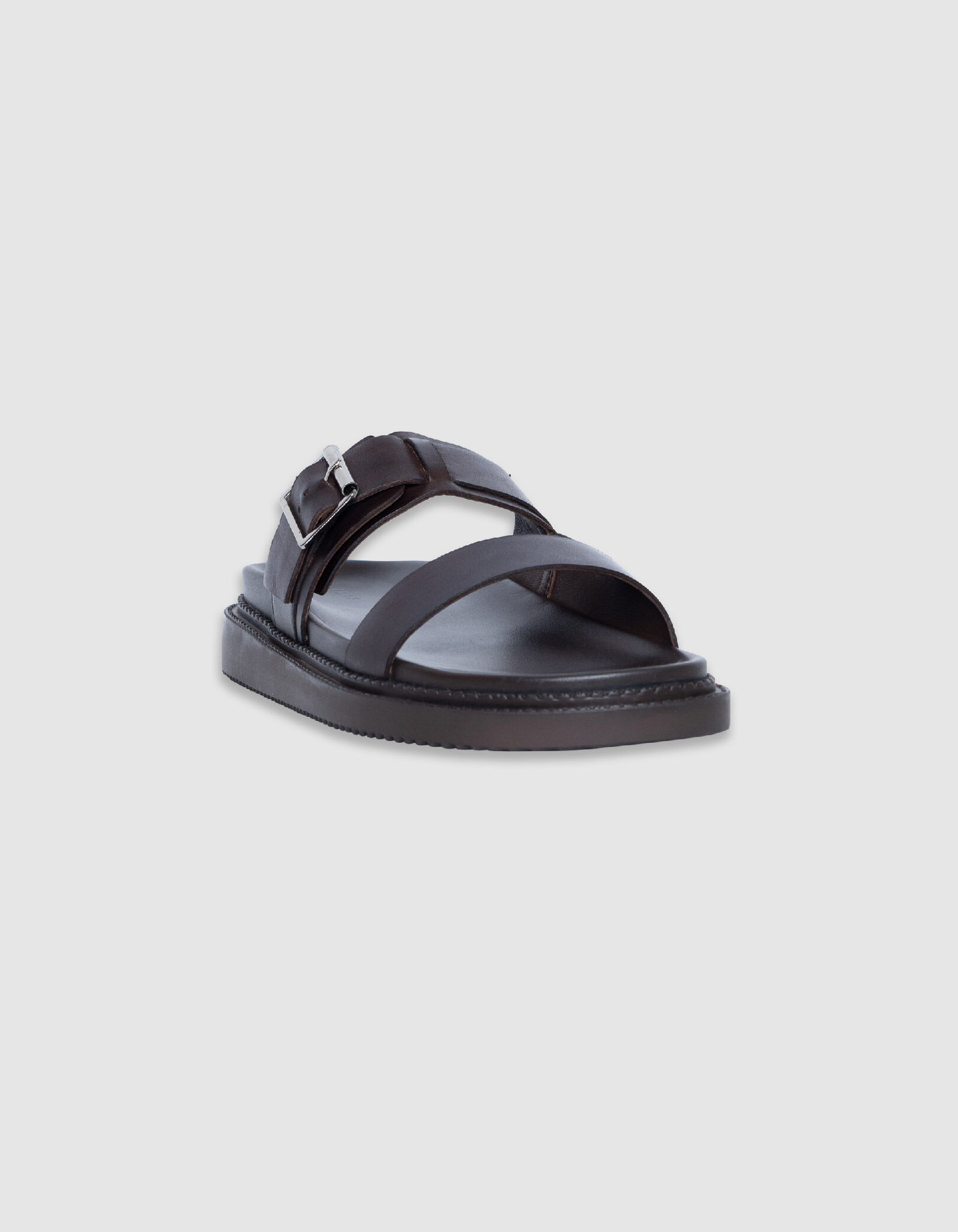 Mules cuir brun double bride Homme