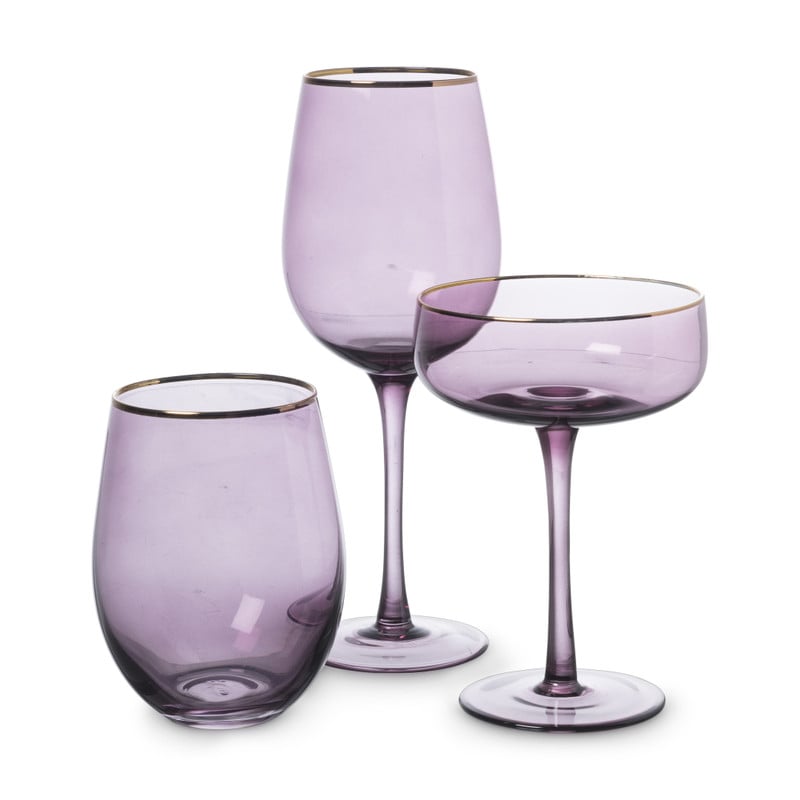 Wijnglas gouden rand - paars - 380 ml