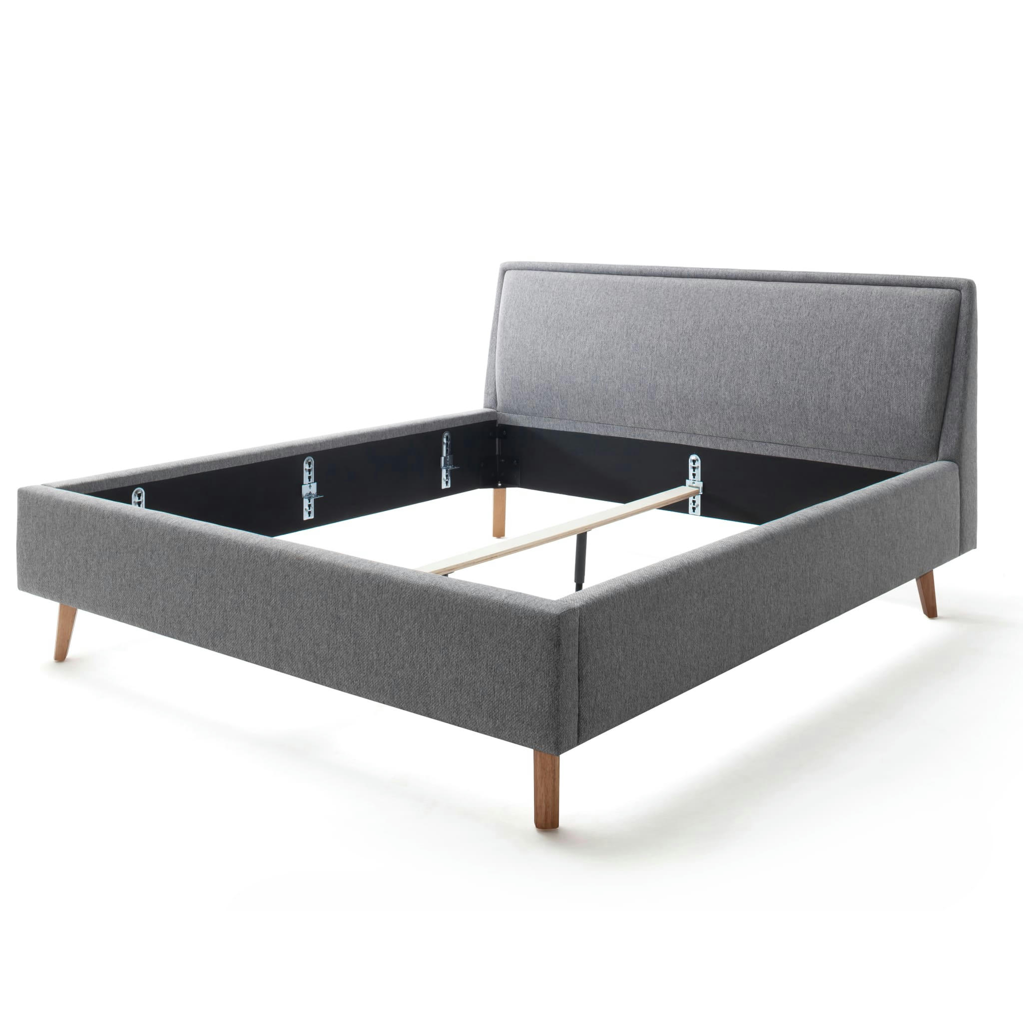 - Lit rembourré en tissu avec tête de lit lisse gris 160x200