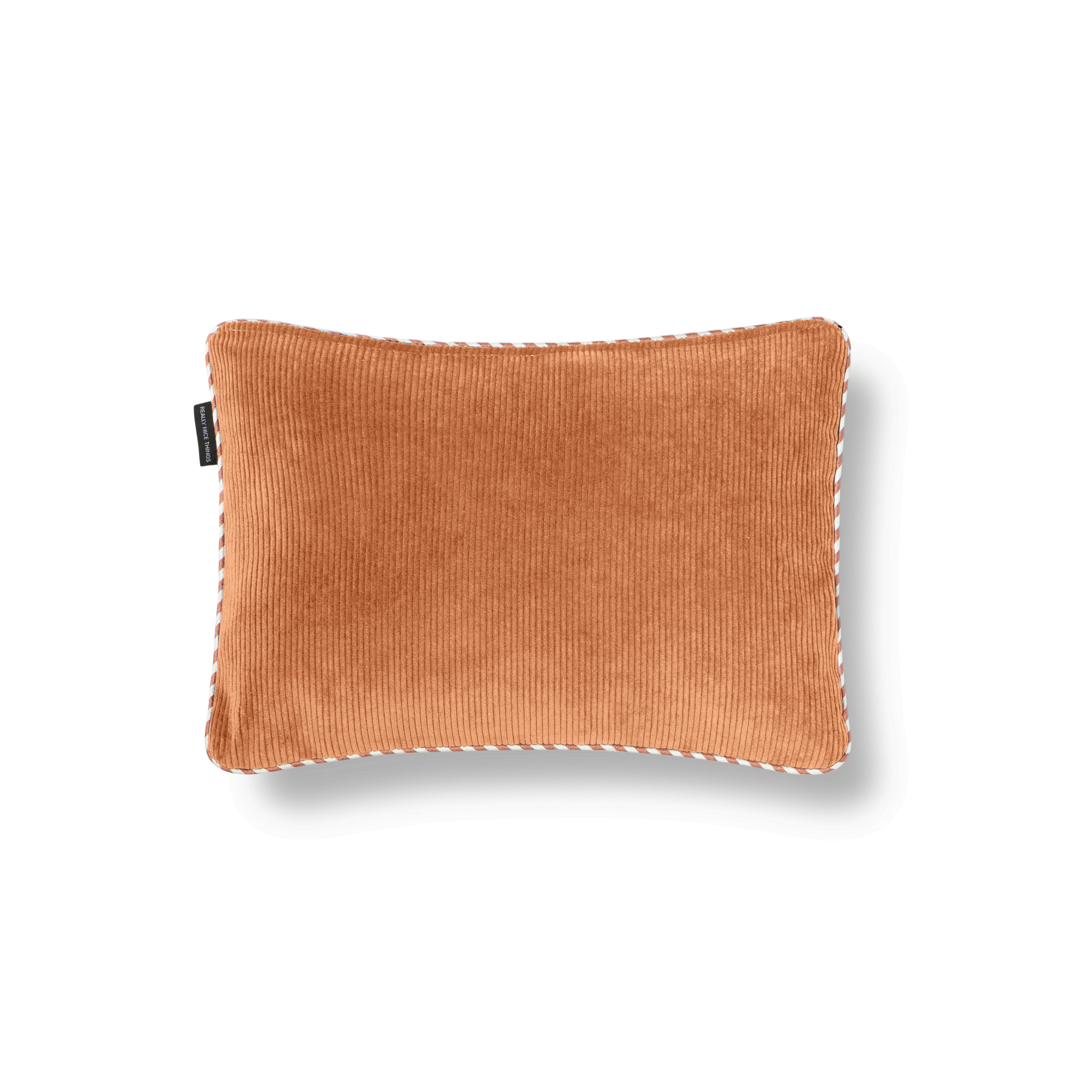 CORDUROY - Coussin réversible velours côtelé orange bleu 50x35 finition bicolore