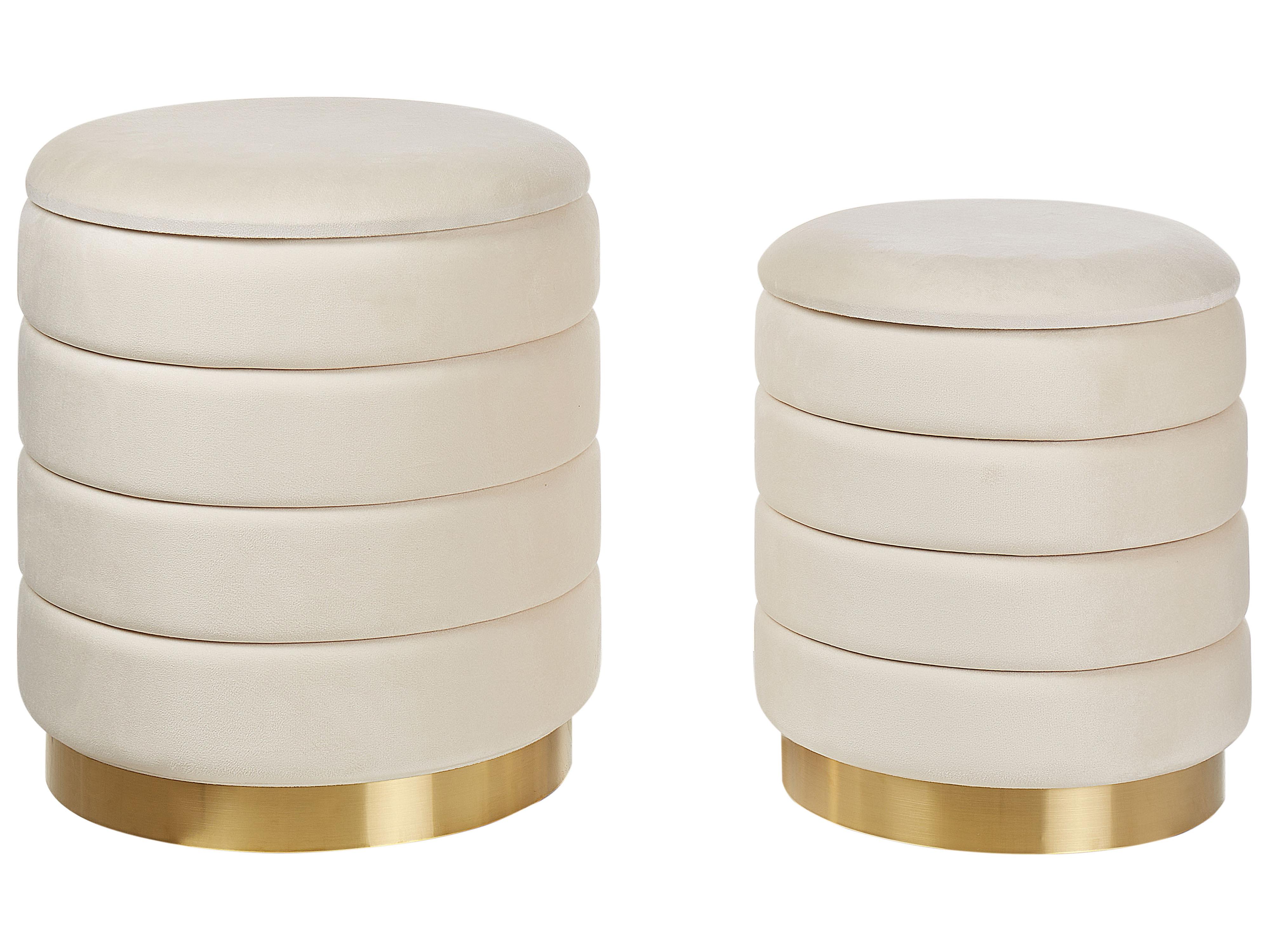 Set of 2 Storage Pouffes GARLAND Velvet Light Beige