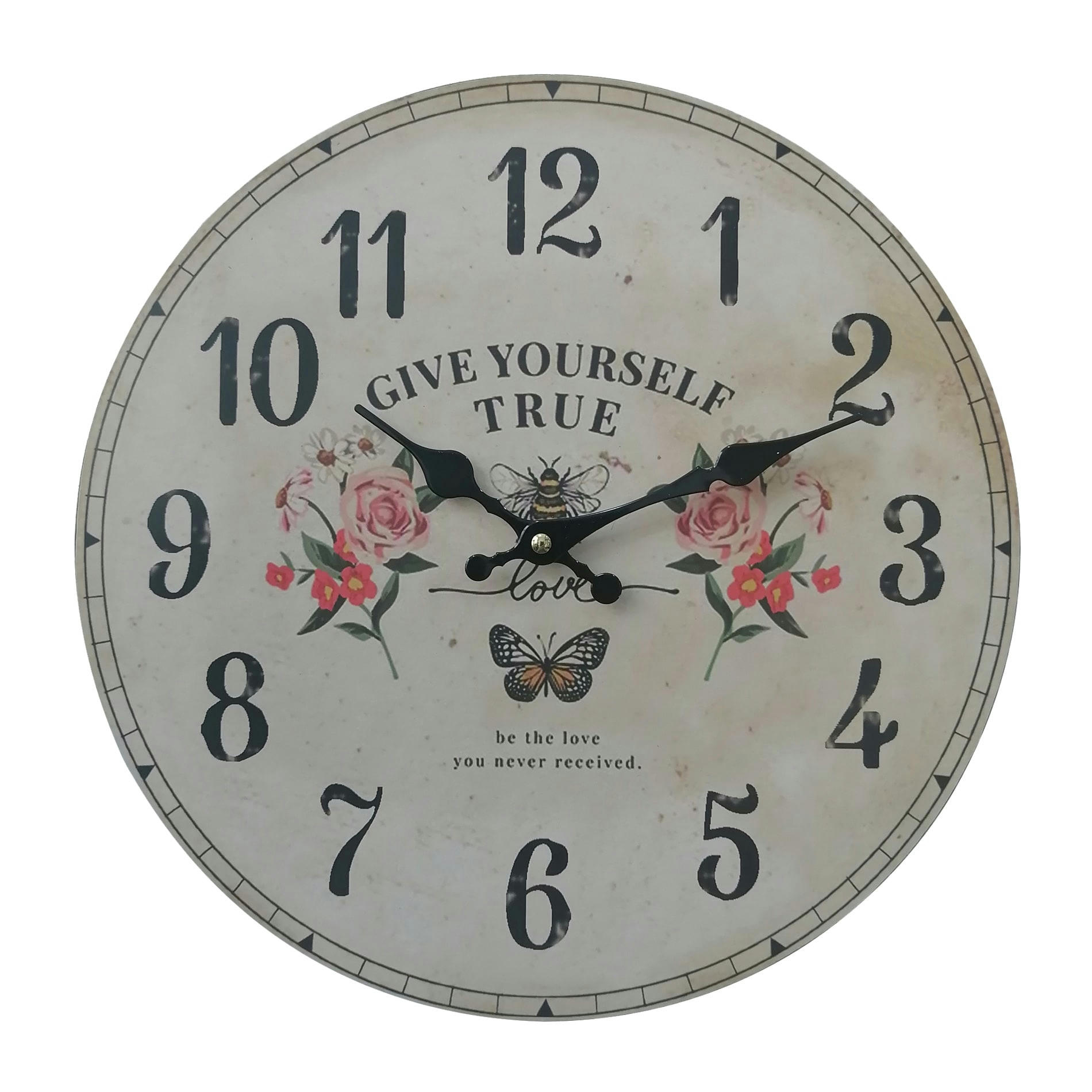 - Horloge murale en MDF blanche à impression florale ø 33,8 cm