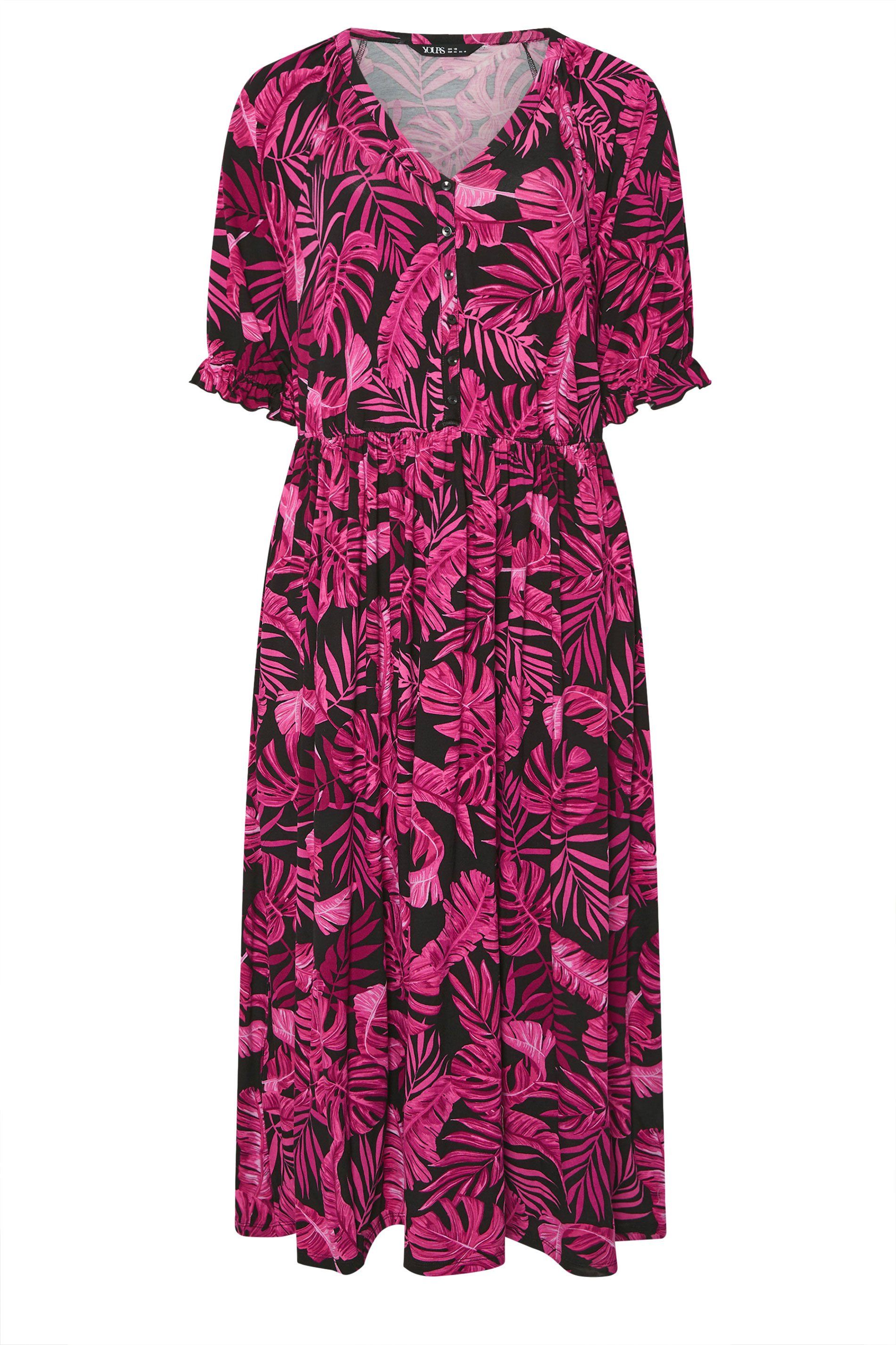 Yours Palm Print Button Front Maxi Dress