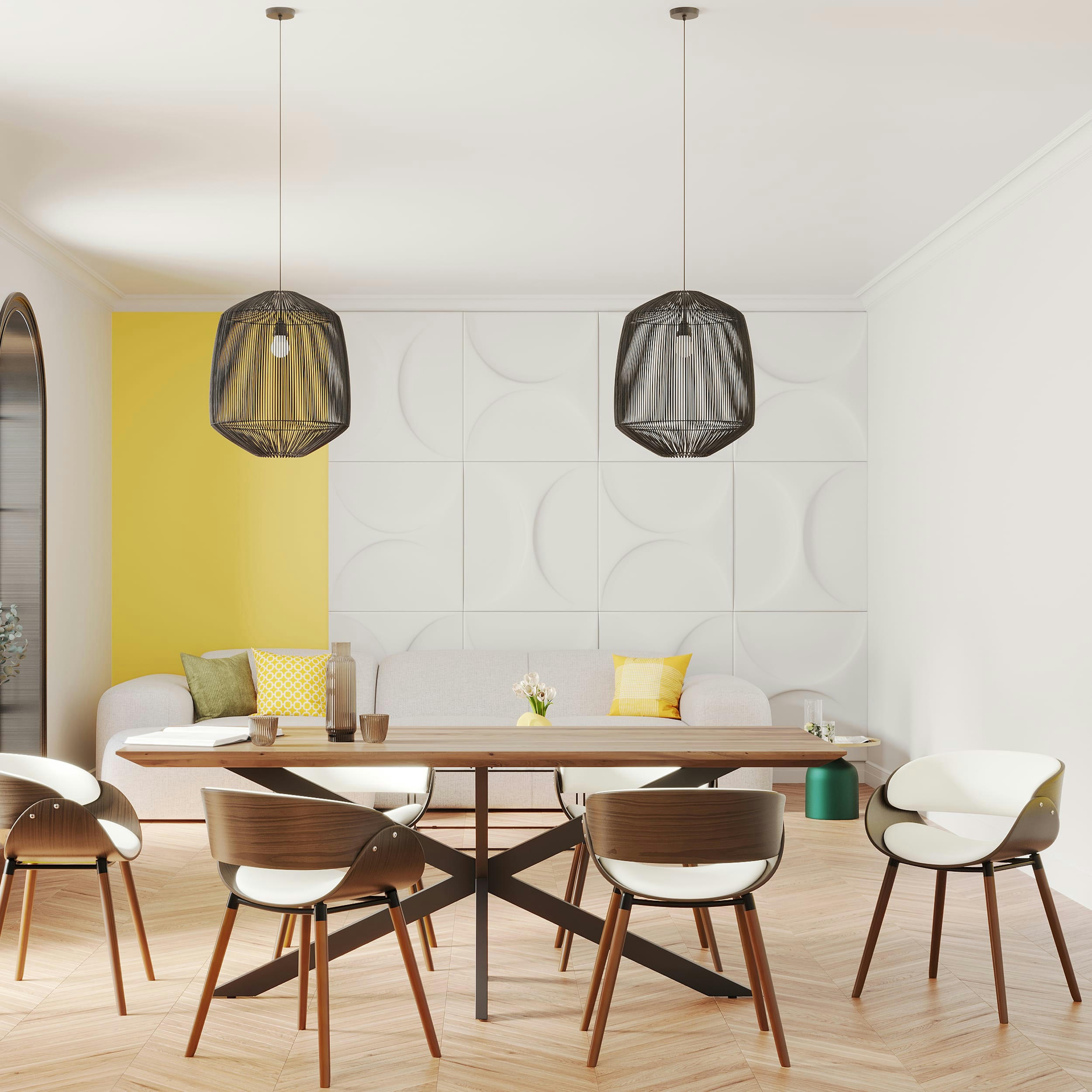 POLO - Chaise en cuir synthétique blanc et bois plaqué noyer