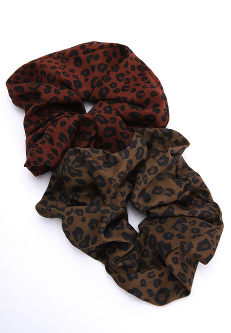 Womens 2pk Brown Animal Print Scrunchies