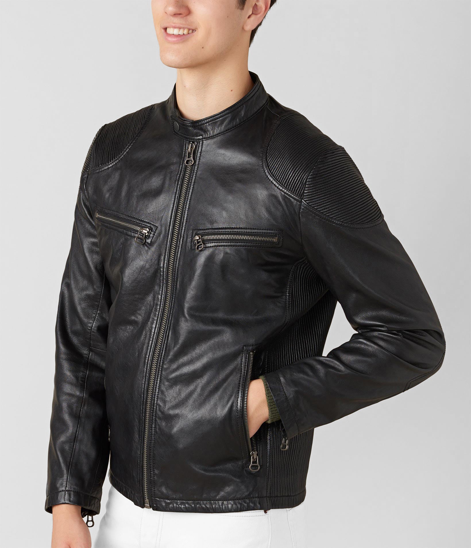 Drew Genuine Leather Jacket With Accordian Shoulder