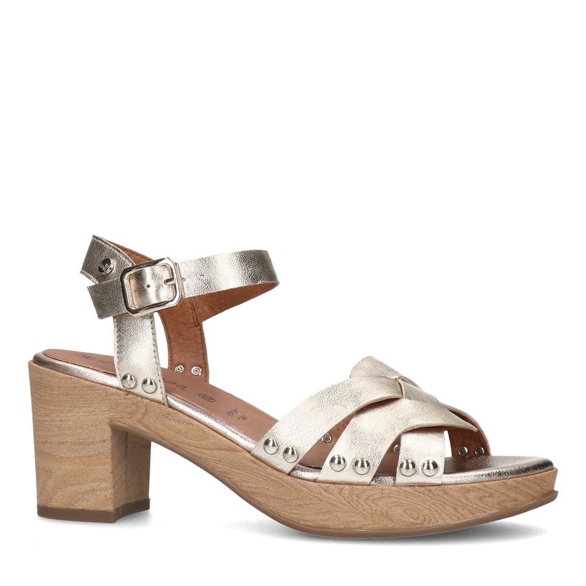 No Stress Gouden leren blokhak met gevlochten band