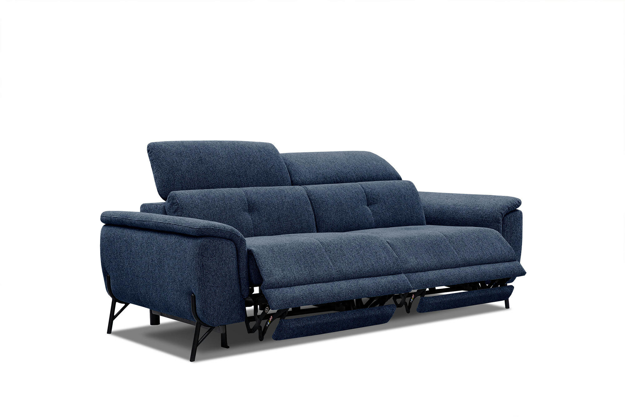 AVENA - Canapé droit 3 places avec 2 relax électriques tissu bleu foncé