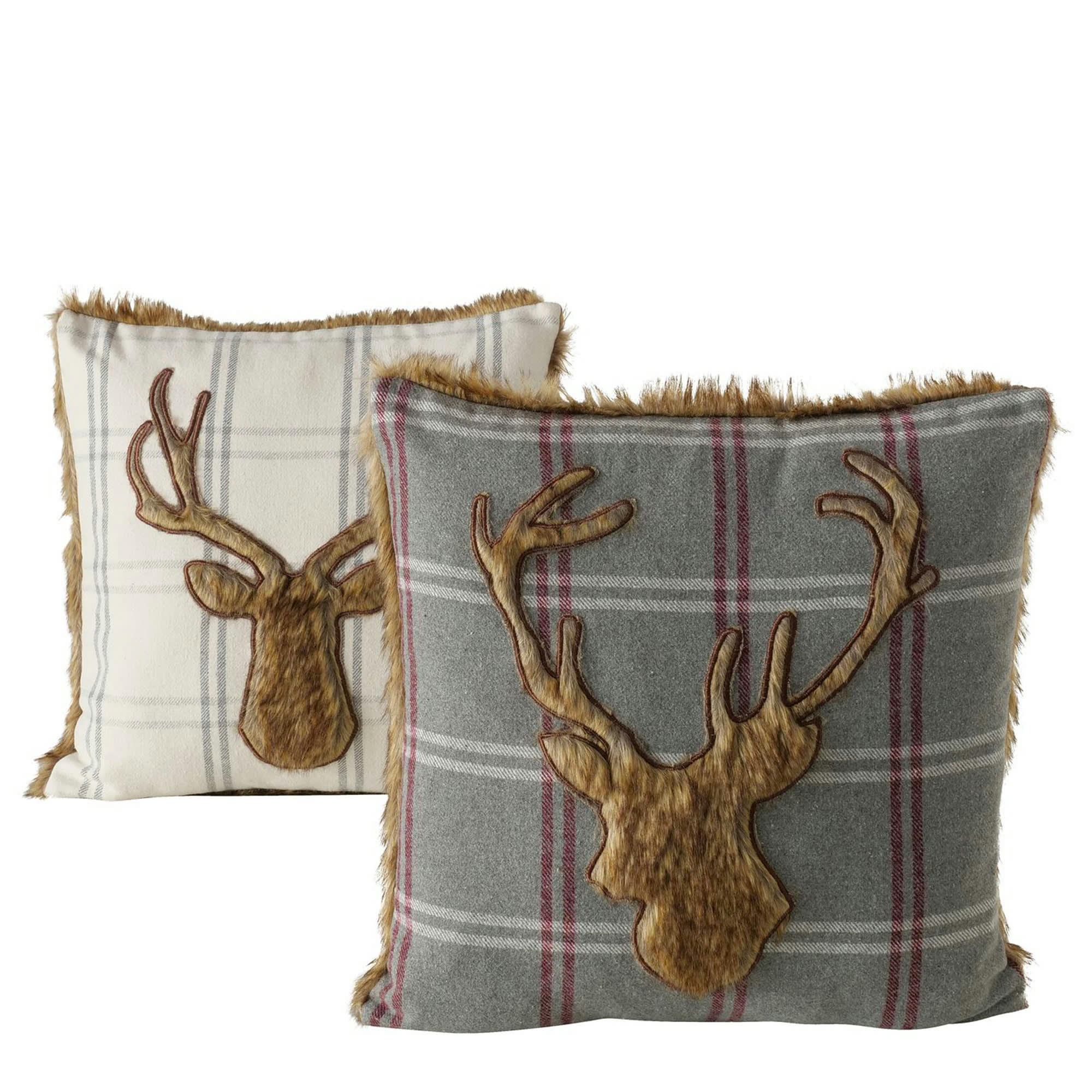 - Set de 2 coussins carré à carreaux esprit chalet de montagne cerfs