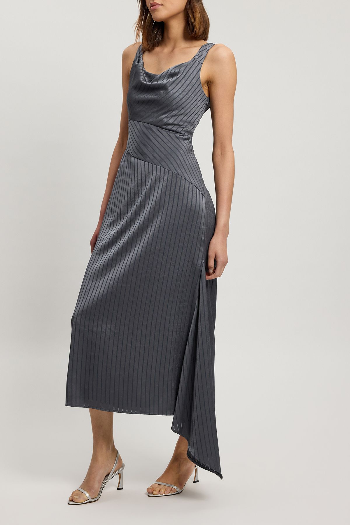 KarenMillen Petite Hammered Satin With Cowl Neck Strappy Woven Maxi Dress