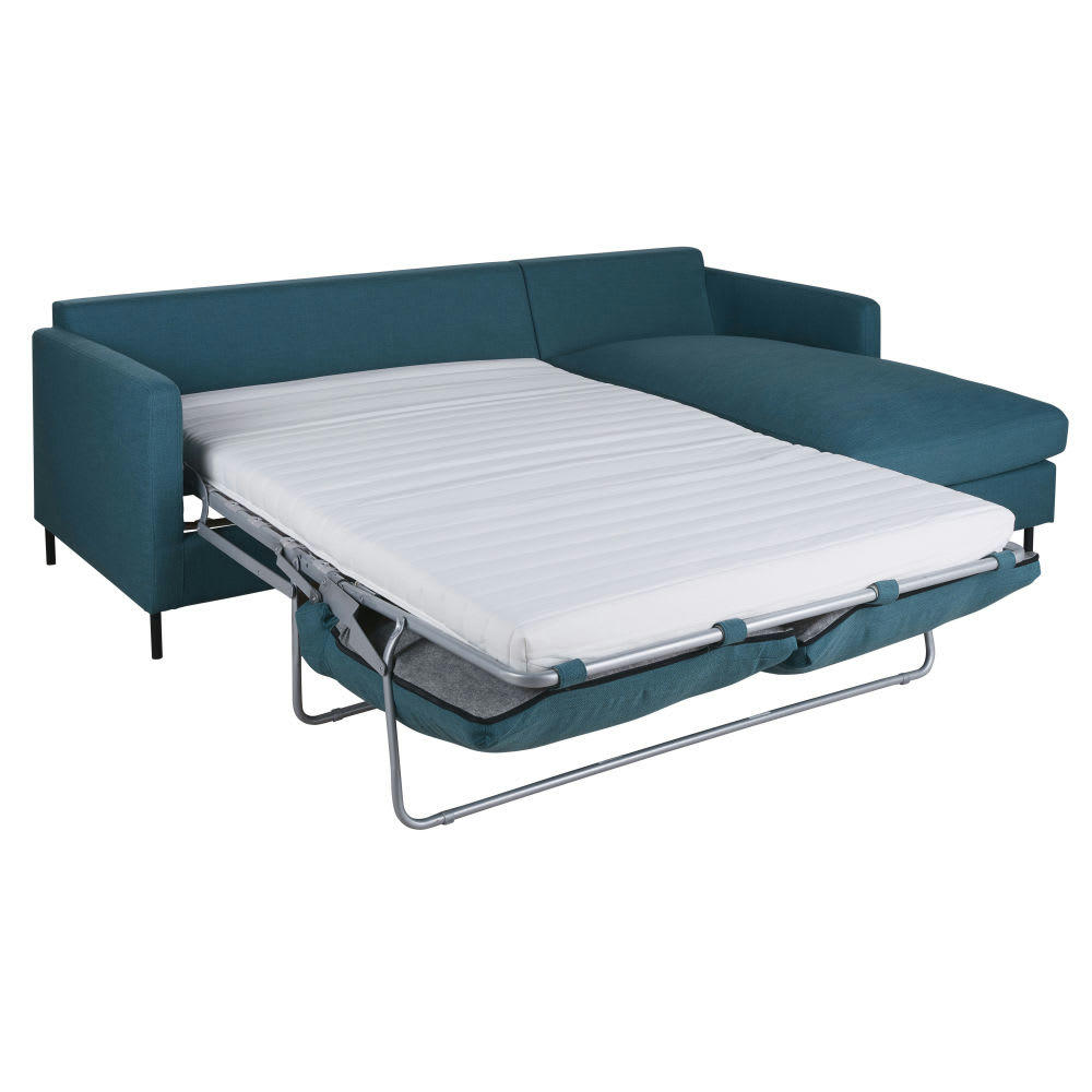 Julian - Canapé d'angle droit convertible 4/5 places bleu pétrole, matelas 10 cm