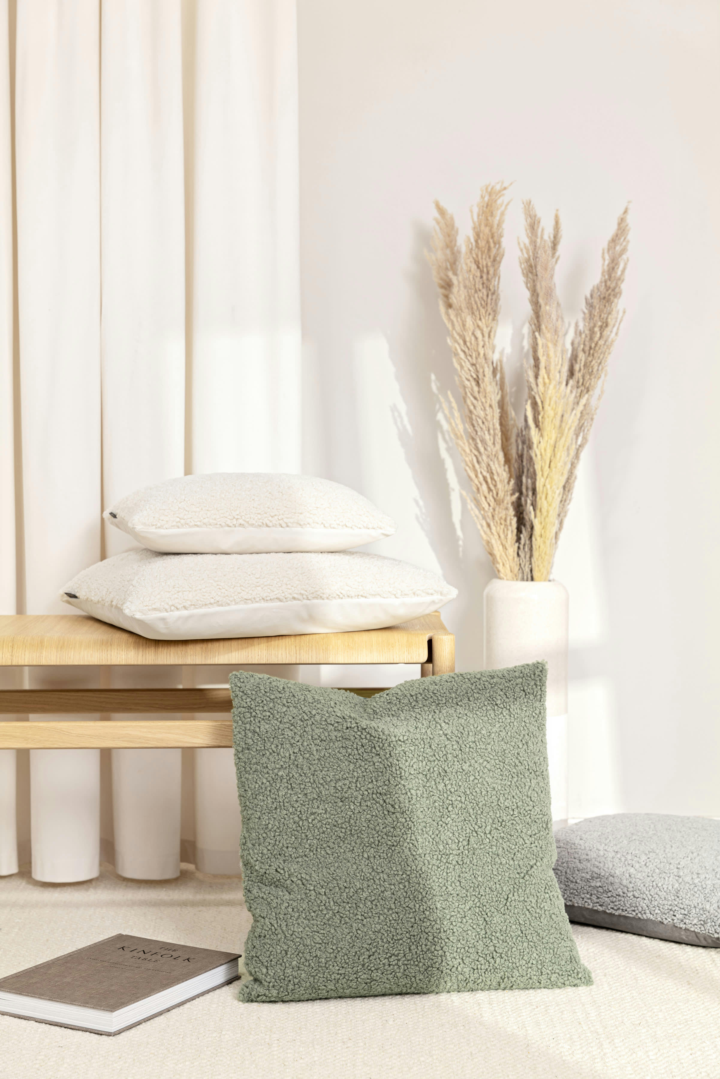 SHAWN - Housses de coussin imitation laine bouclée vert-Lot de 2-50x50