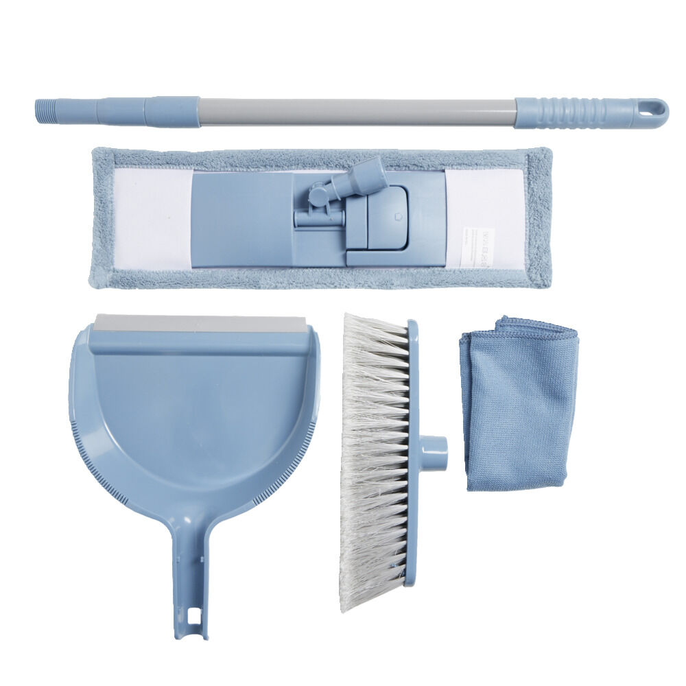 Kit de ménage 5 pièces balai plat manche serpillère pelle chiffon