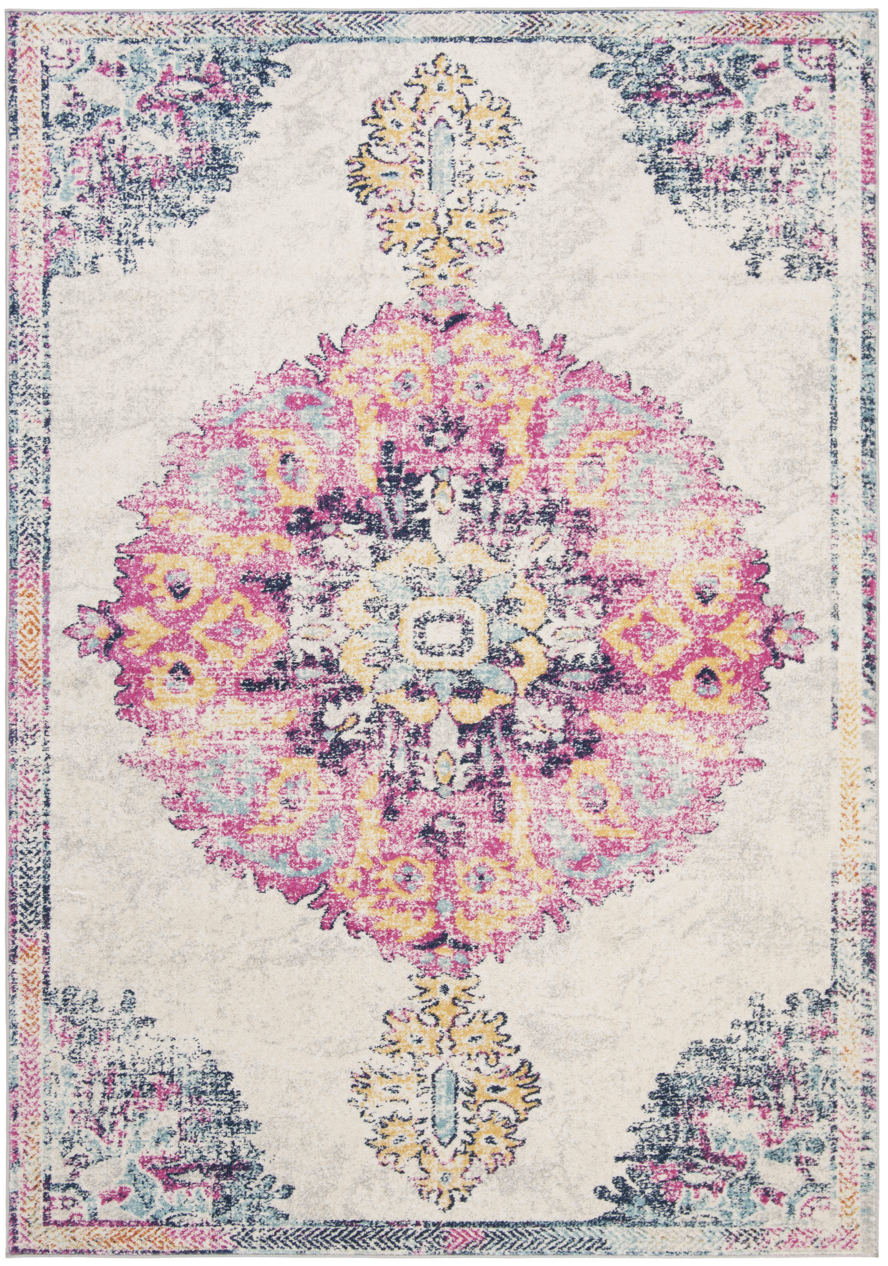 MADISON - Tapis de salon interieur en ivoire & fuchsia, 91 x 152 cm