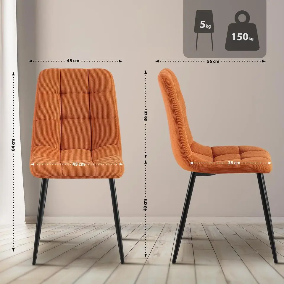 CLP Eetkamerstoel Antibes zwart Frame - Ribstof - oranje