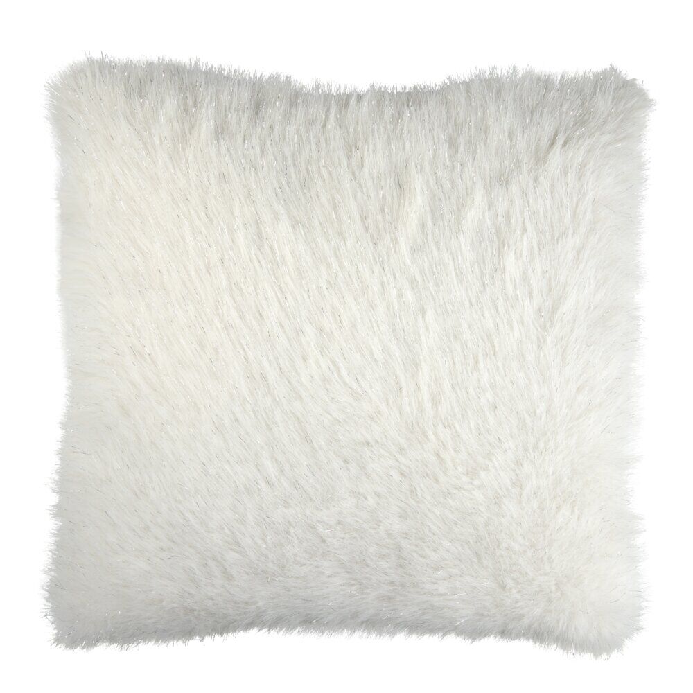 Coussin carré imitation fourrure poils longs L45X45Xép.8 cm blanc